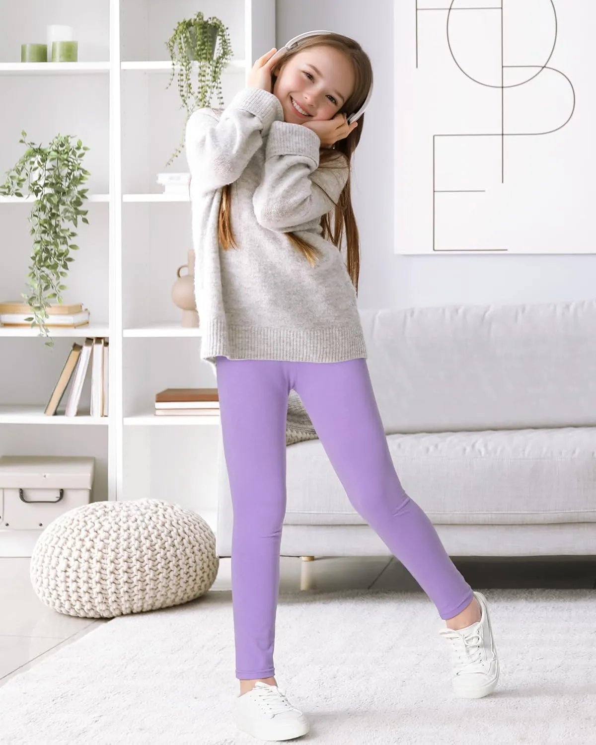 Auranso Kids Girls Leggings Full Length Cotton Tights Pants 4-14 Years