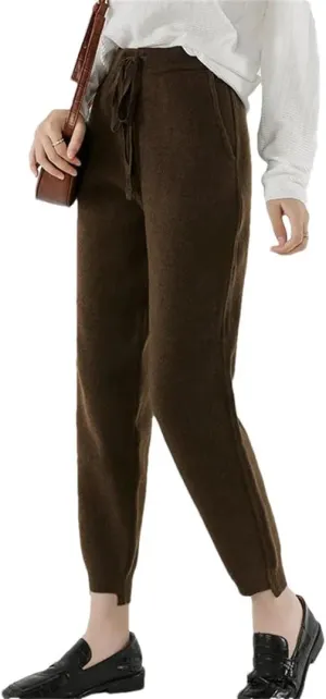 Autumn Women's Cashmere Fashion Versatile Harem Pants Core Yarn Knitted Loose Leggings Belted Wool Pants