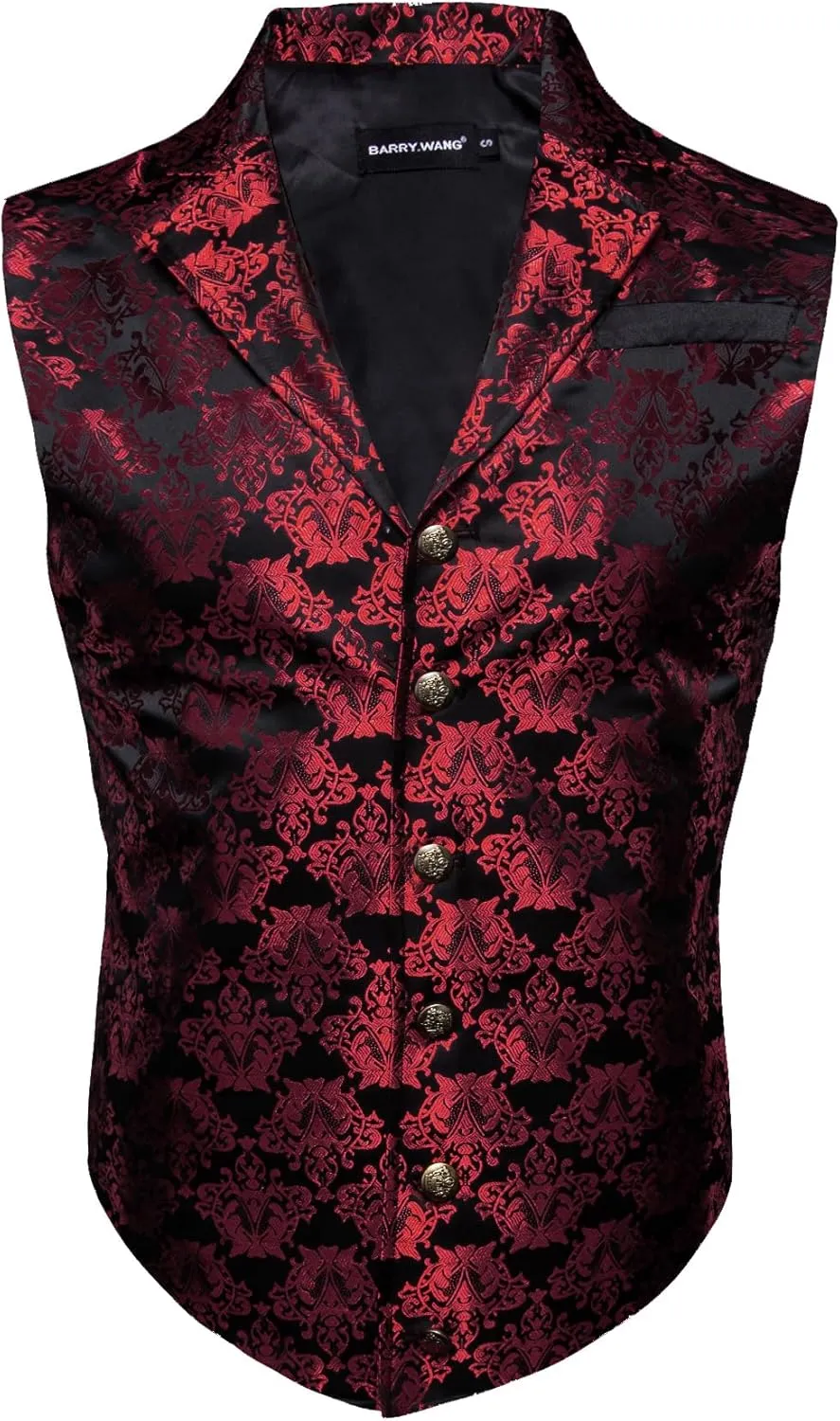 Barry.Wang Mens Victorian Suit Vest Lapel Collar Silk Paisley Steampunk Gothic Waistcoat Formal/Leisure Party