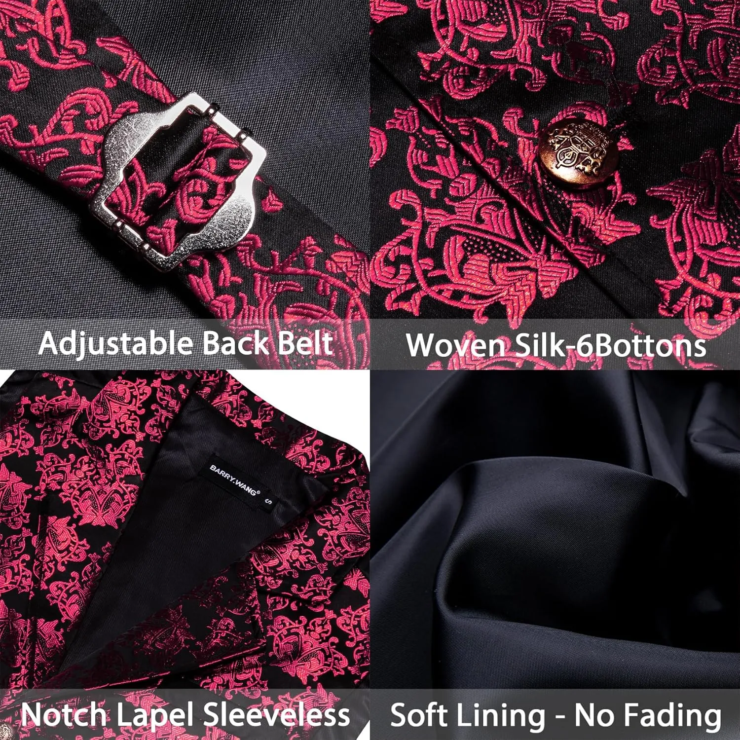 Barry.Wang Mens Victorian Suit Vest Lapel Collar Silk Paisley Steampunk Gothic Waistcoat Formal/Leisure Party