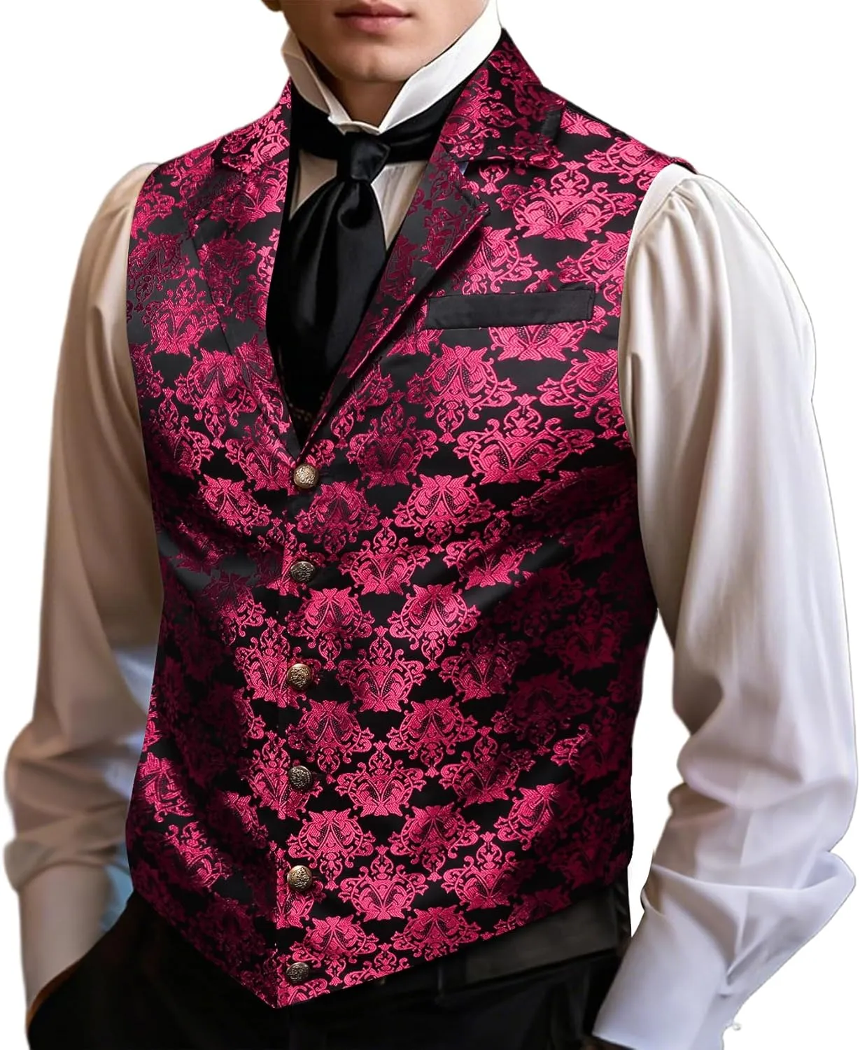 Barry.Wang Mens Victorian Suit Vest Lapel Collar Silk Paisley Steampunk Gothic Waistcoat Formal/Leisure Party