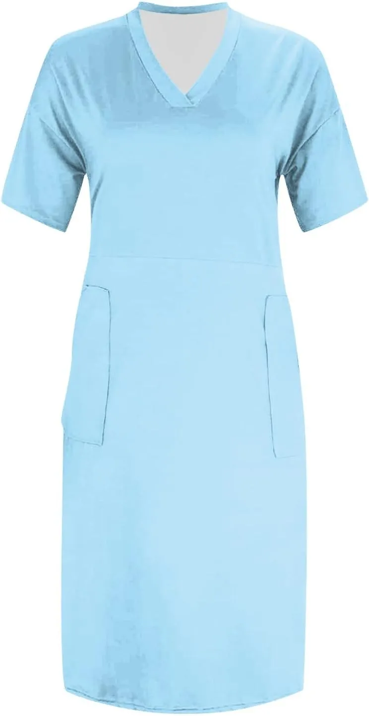 BAXLIMEK Plus Size Dresses for Curvy Women,2025 Spring Summer Casual Loose V Neck Short Sleeve T Shirt Midi Dress with Pocket