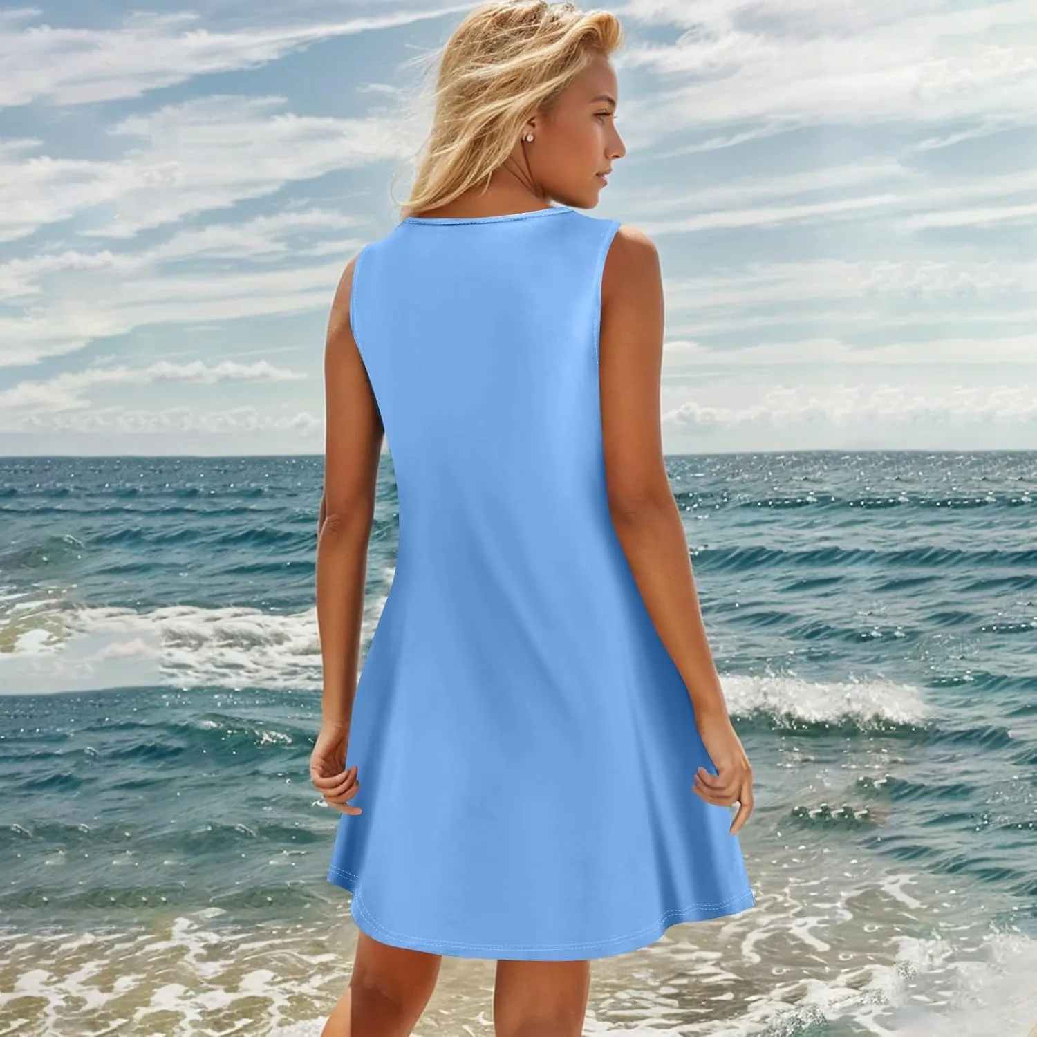 BAXLIMEK Sundresses for Women,2025 Spring Summer Casual Loose V Neck Sleeveless Mini Dress,Button Flowy A Line Beach Dress