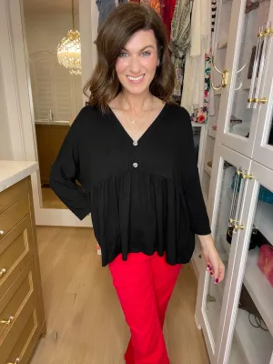 *BELLES & DOORBUSTER* Caprock Peplum Top in Black