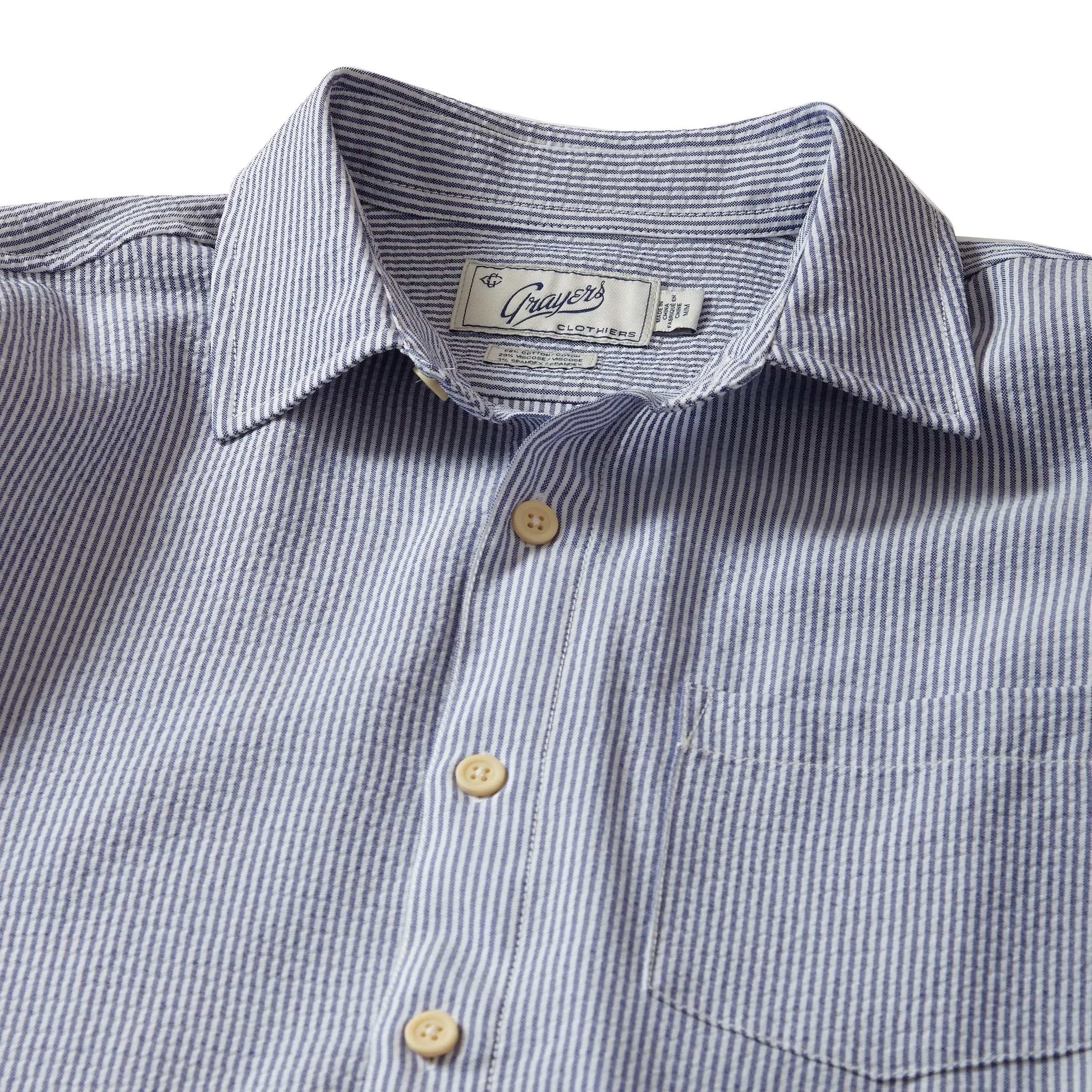 Bengal Light Oxford Stripe Long Sleeve Shirt - Navy White