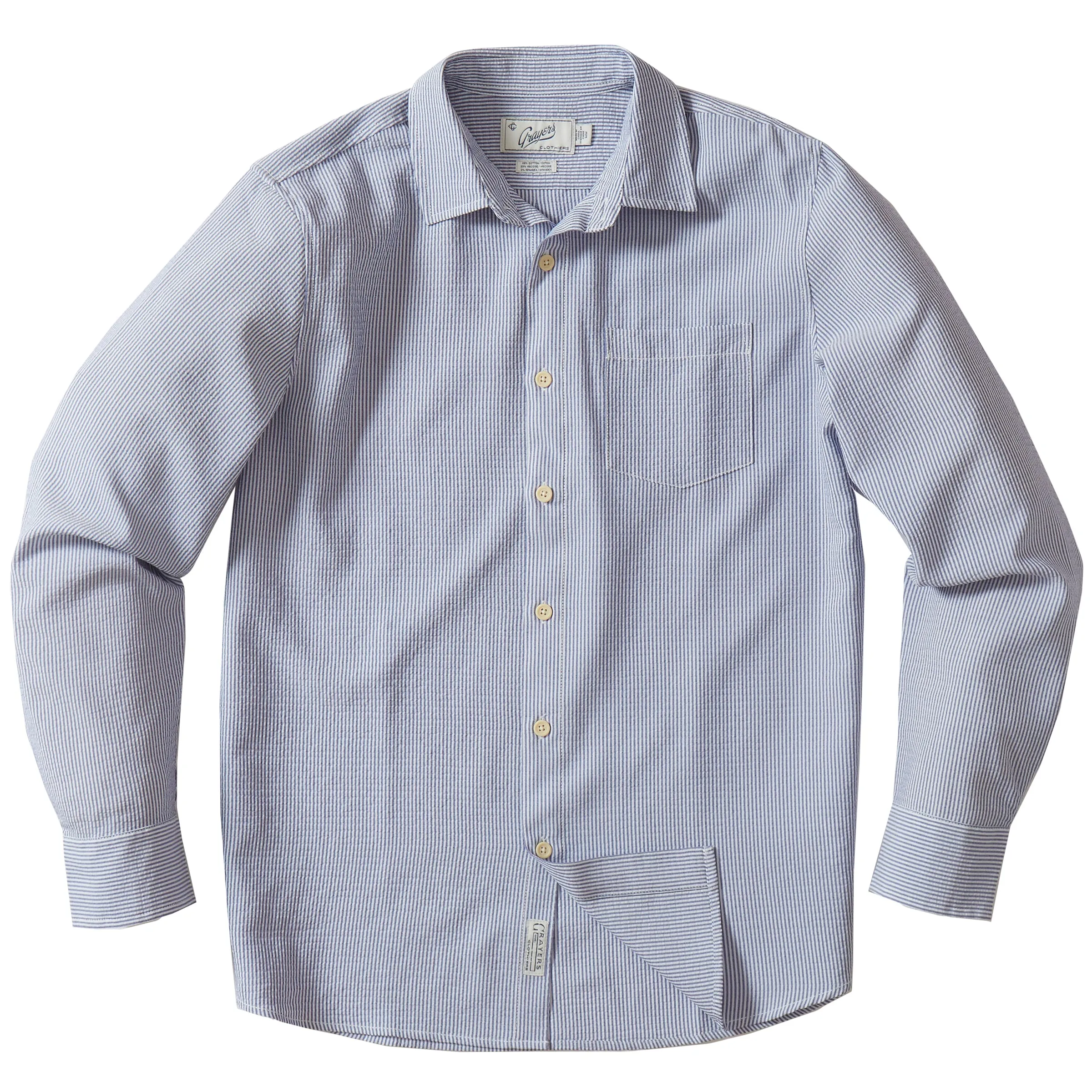 Bengal Light Oxford Stripe Long Sleeve Shirt - Navy White