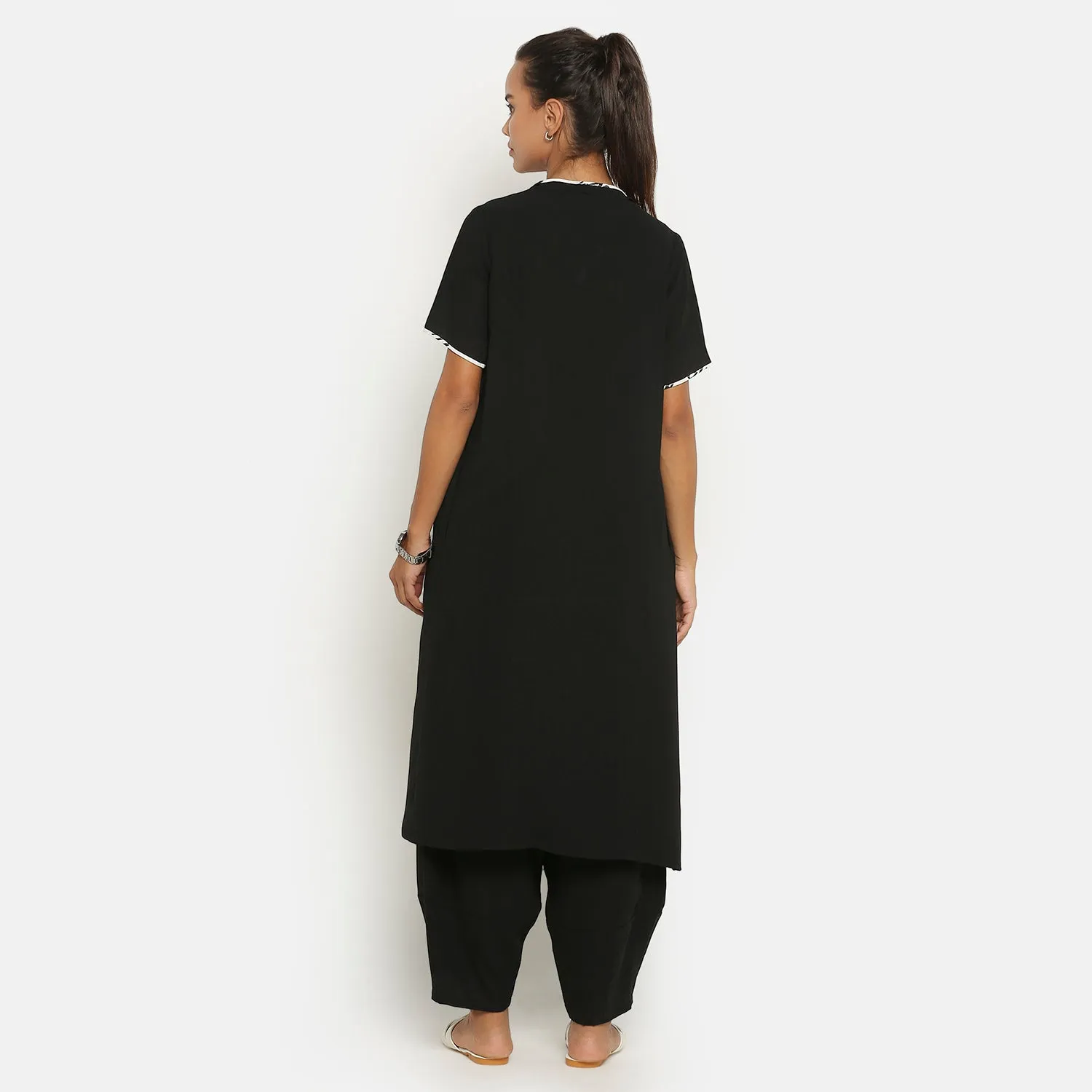 Black Jacket With Asymmetric Neck & Pocket