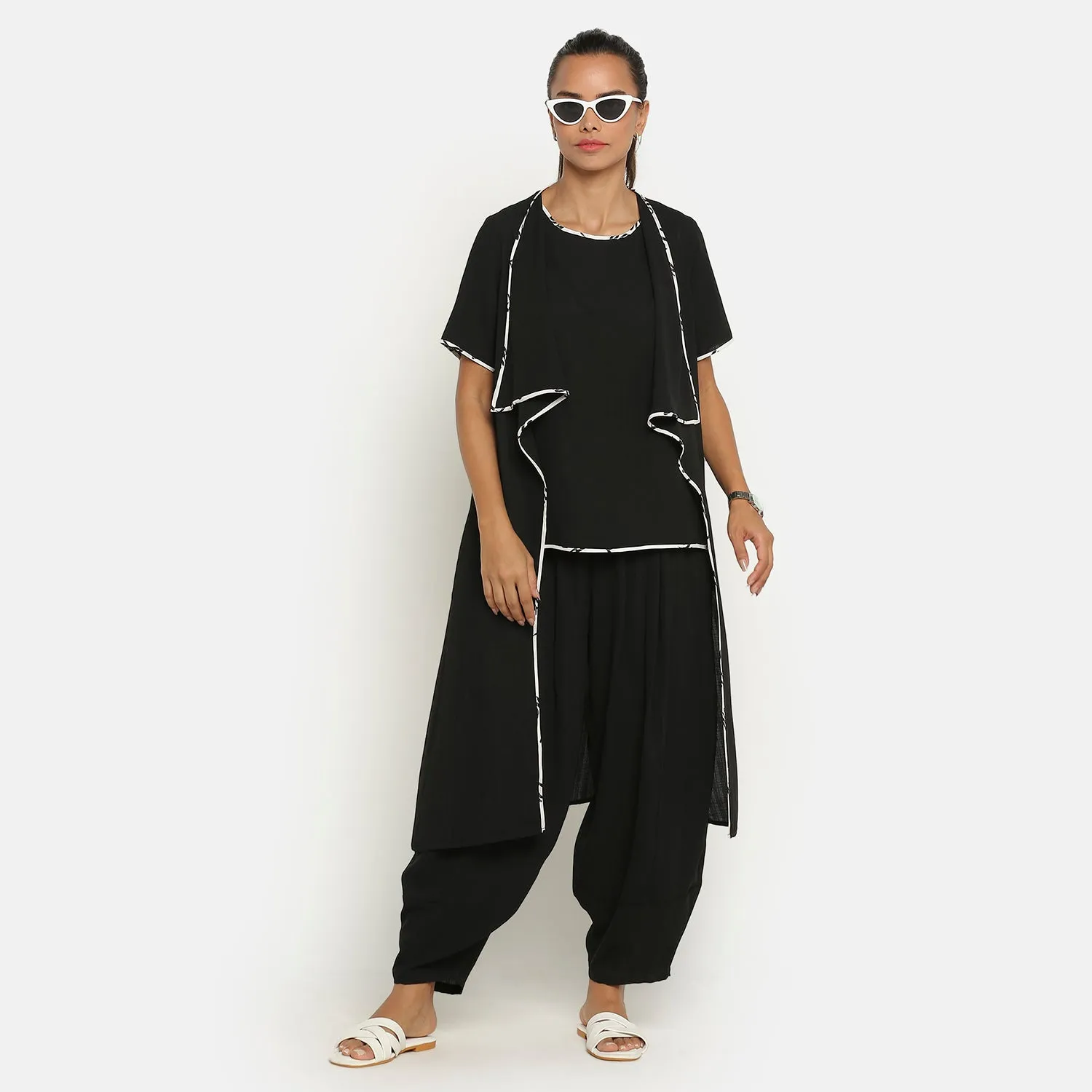 Black Jacket With Asymmetric Neck & Pocket