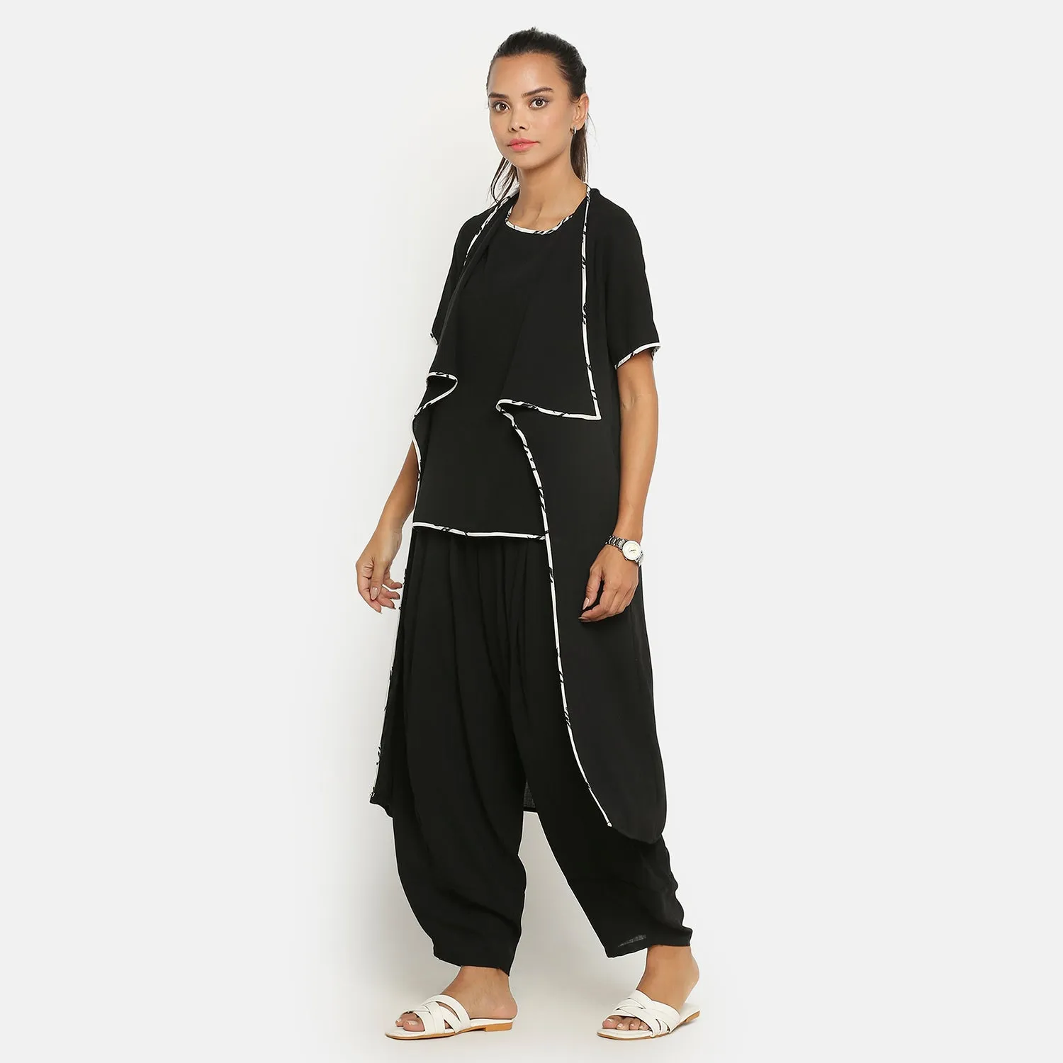 Black Jacket With Asymmetric Neck & Pocket