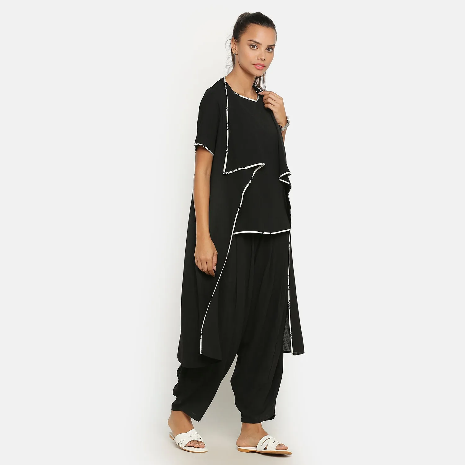 Black Jacket With Asymmetric Neck & Pocket