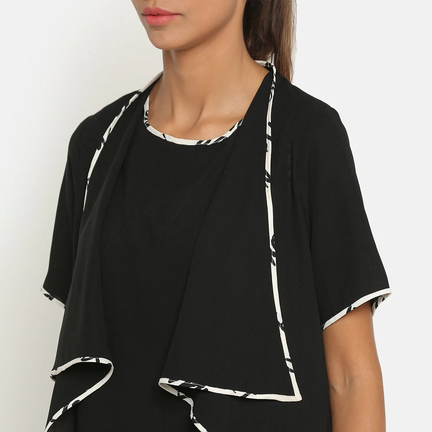 Black Jacket With Asymmetric Neck & Pocket