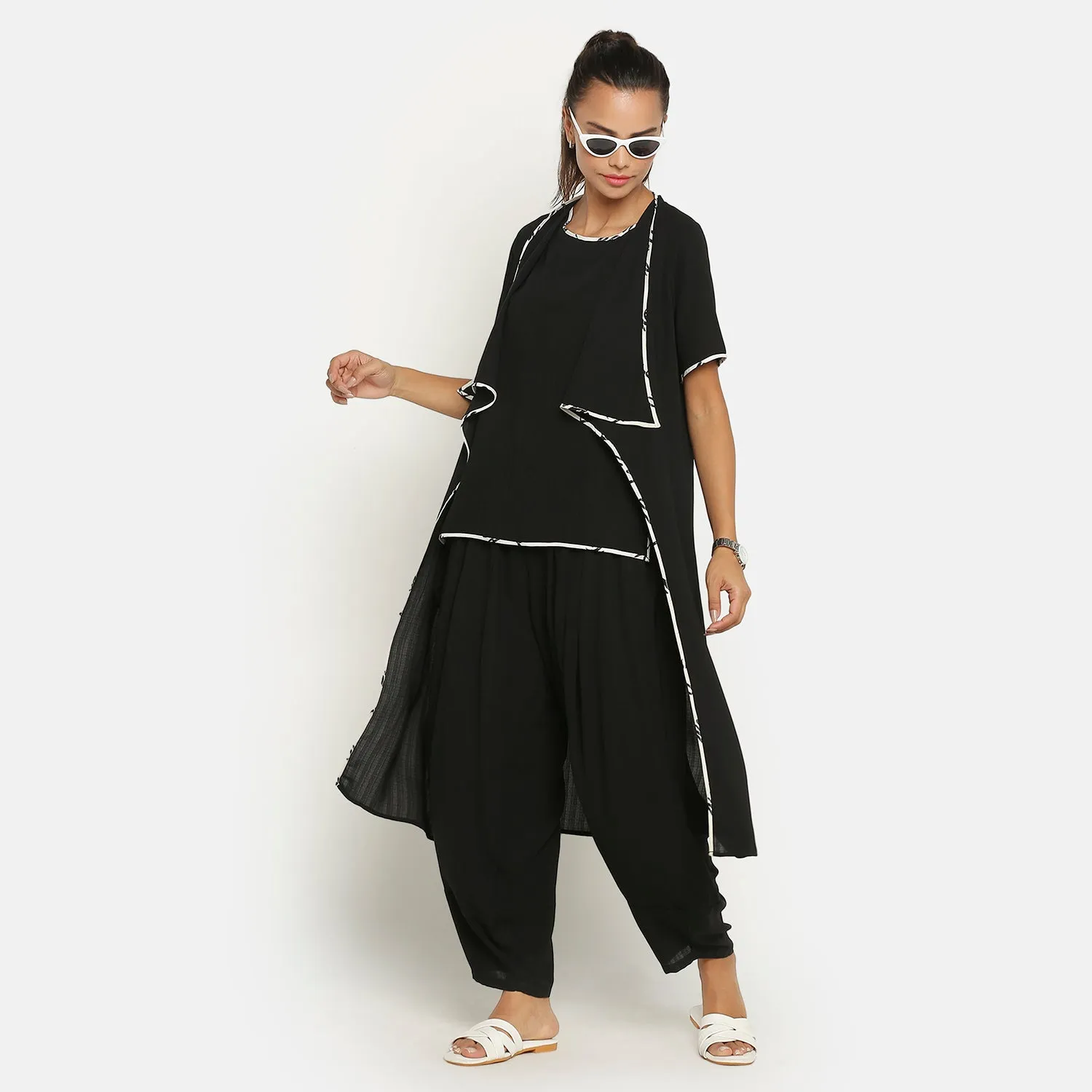 Black Jacket With Asymmetric Neck & Pocket