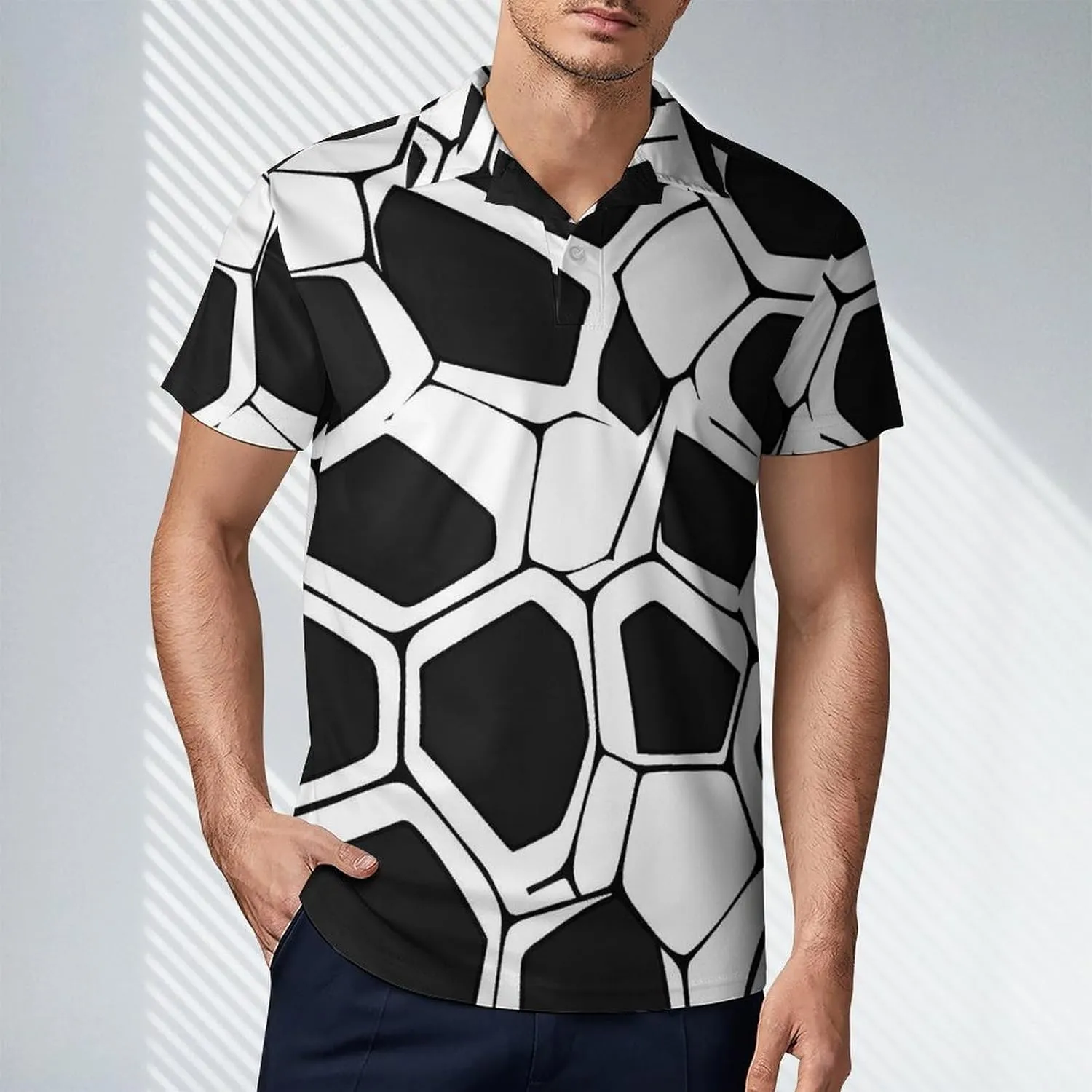 Black White Mosaic Honeycomb Men's Polo-Shirt Regular-Fit Short Sleeve Sports Quick Dry Golf Tennis T-Shirt