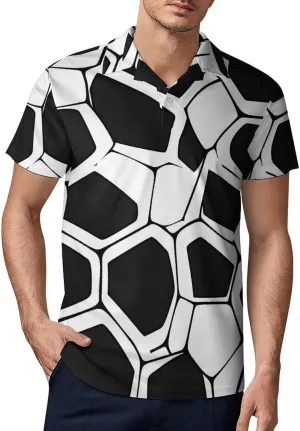 Black White Mosaic Honeycomb Men's Polo-Shirt Regular-Fit Short Sleeve Sports Quick Dry Golf Tennis T-Shirt