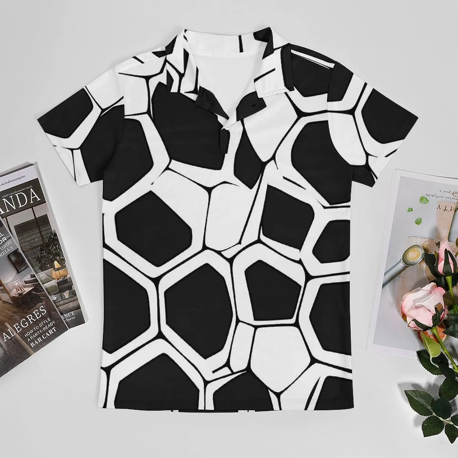 Black White Mosaic Honeycomb Men's Polo-Shirt Regular-Fit Short Sleeve Sports Quick Dry Golf Tennis T-Shirt