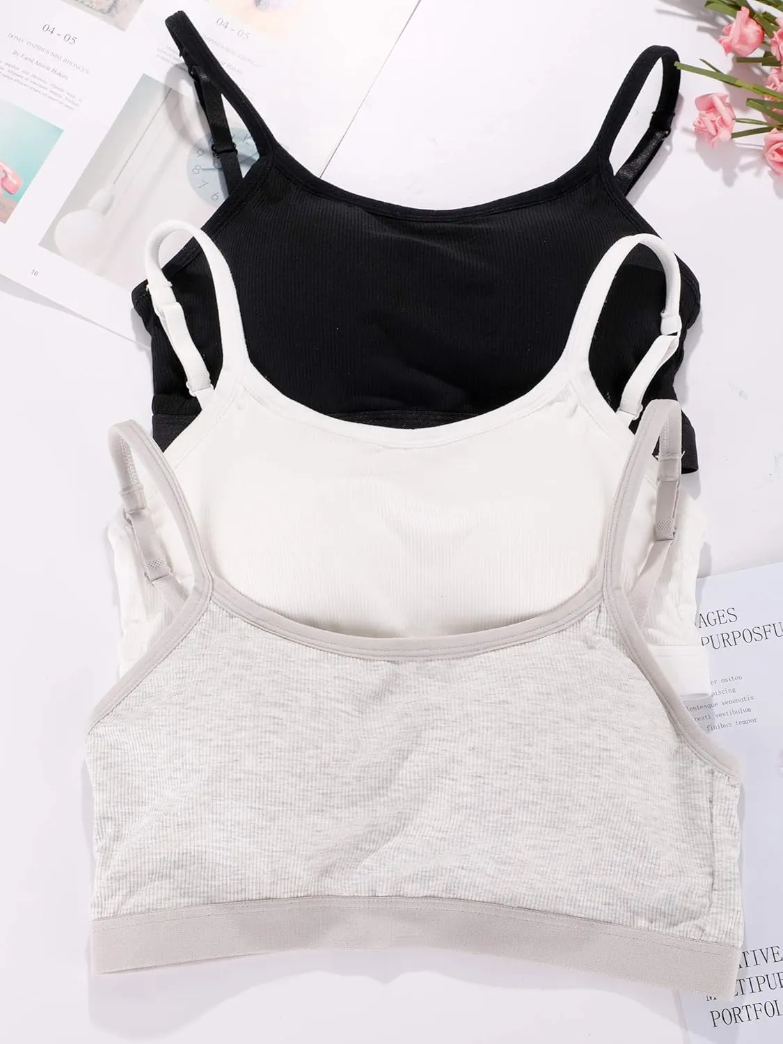 Boao 3 Pieces Mini Camisole Bra Padded Brassiere Tank Top Brassiere Women Sports Bra with Straps