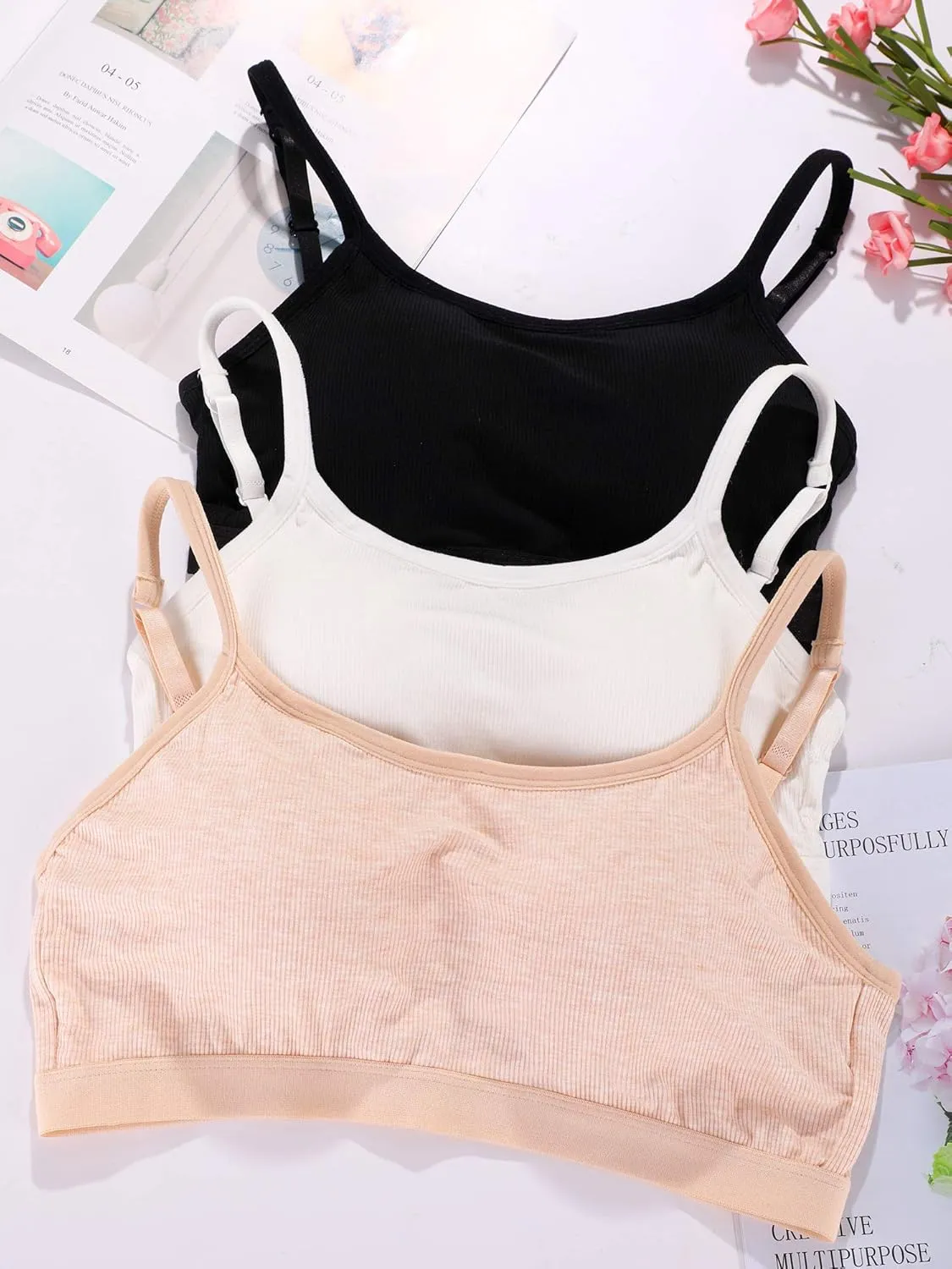 Boao 3 Pieces Mini Camisole Bra Padded Brassiere Tank Top Brassiere Women Sports Bra with Straps