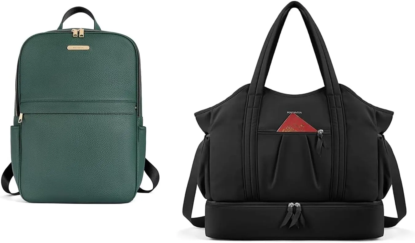BOSTANTEN Genuine Leather 15.6 inch Laptop Backpack, comes with Waterproof Weekender Bag with Shoe Compartment