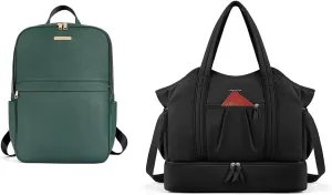 BOSTANTEN Genuine Leather 15.6 inch Laptop Backpack, comes with Waterproof Weekender Bag with Shoe Compartment