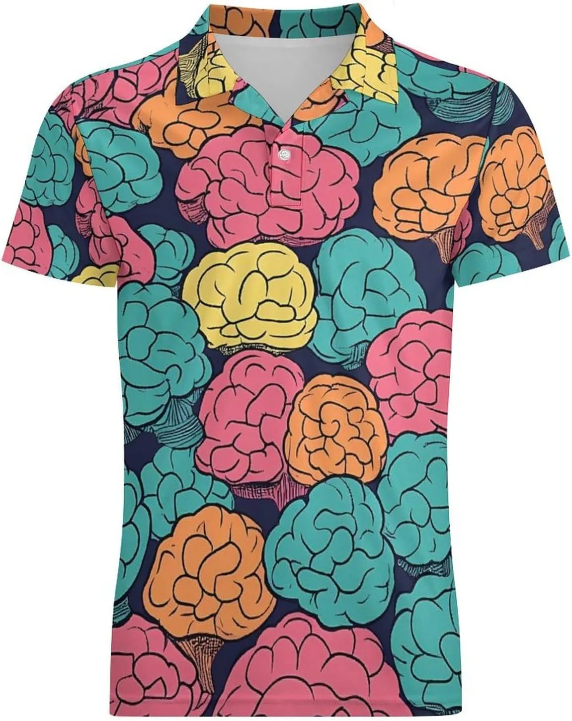 Brains Colorful Pattern Men's Polo-Shirt Regular-Fit Short Sleeve Sports Quick Dry Golf Tennis T-Shirt