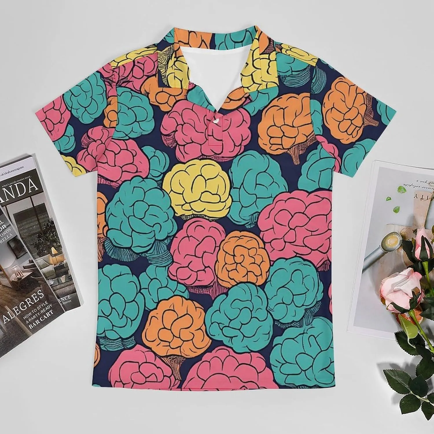 Brains Colorful Pattern Men's Polo-Shirt Regular-Fit Short Sleeve Sports Quick Dry Golf Tennis T-Shirt