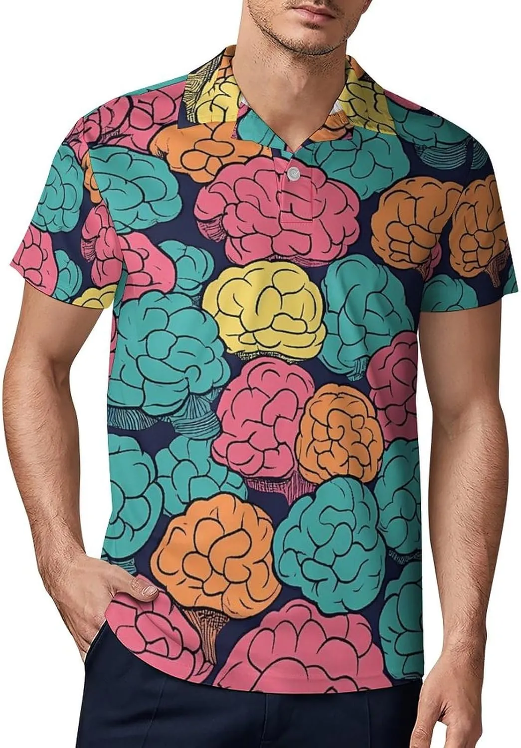 Brains Colorful Pattern Men's Polo-Shirt Regular-Fit Short Sleeve Sports Quick Dry Golf Tennis T-Shirt