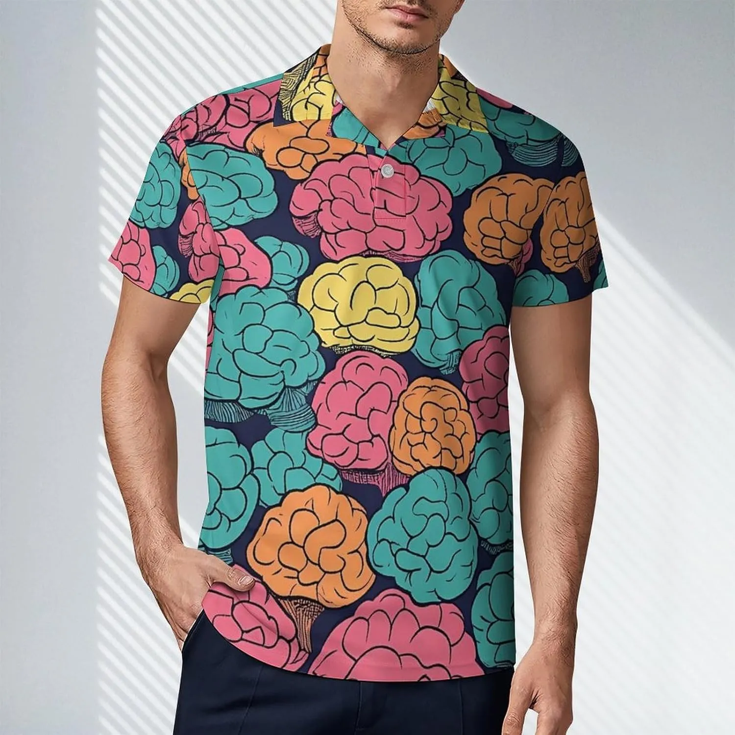 Brains Colorful Pattern Men's Polo-Shirt Regular-Fit Short Sleeve Sports Quick Dry Golf Tennis T-Shirt