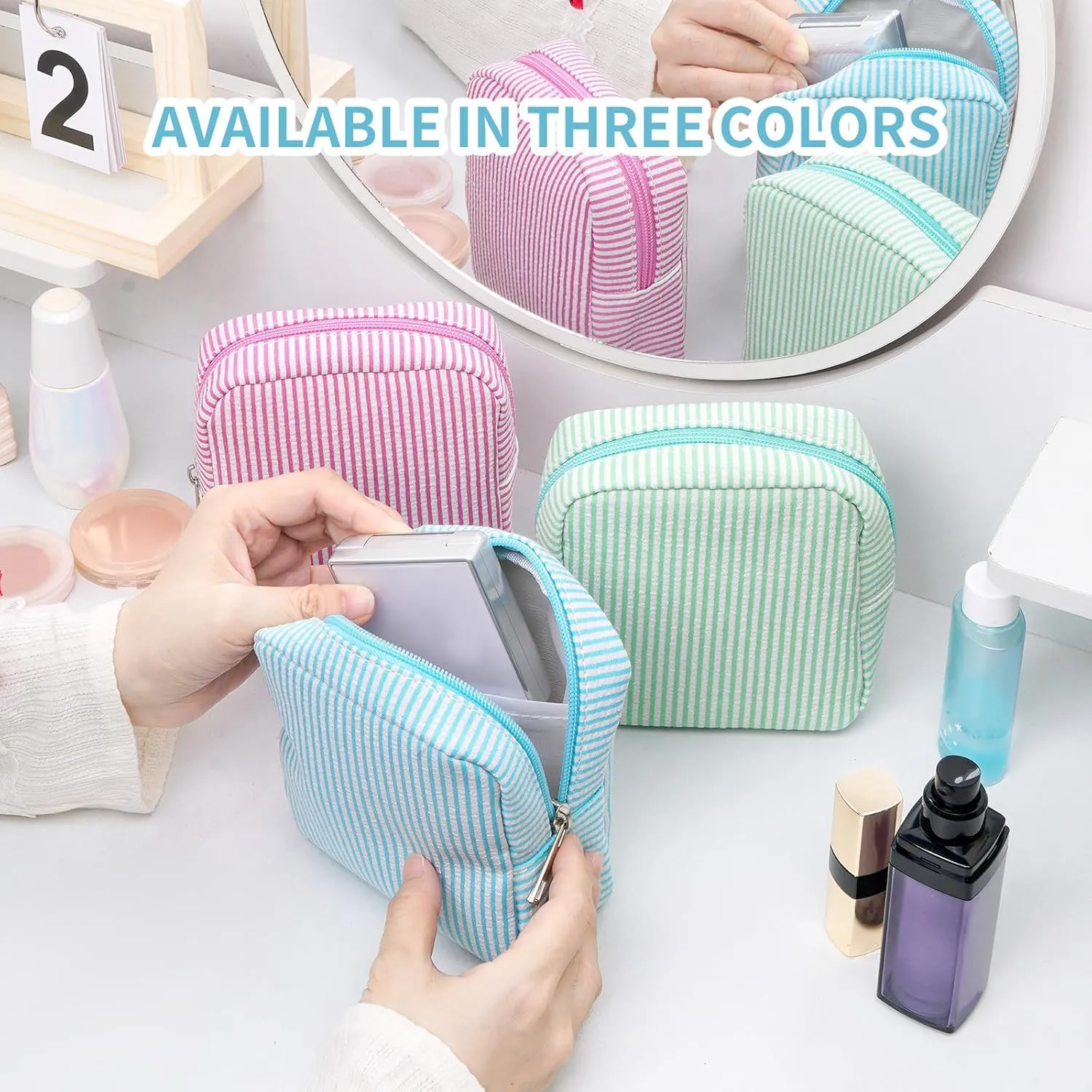 Breteil Small Makeup Bag for Purse Mini Cosmetic Bag with Slip-in Pockets Cute Travel Makeup Pouch for Women Friend Preppy Stuff - Green