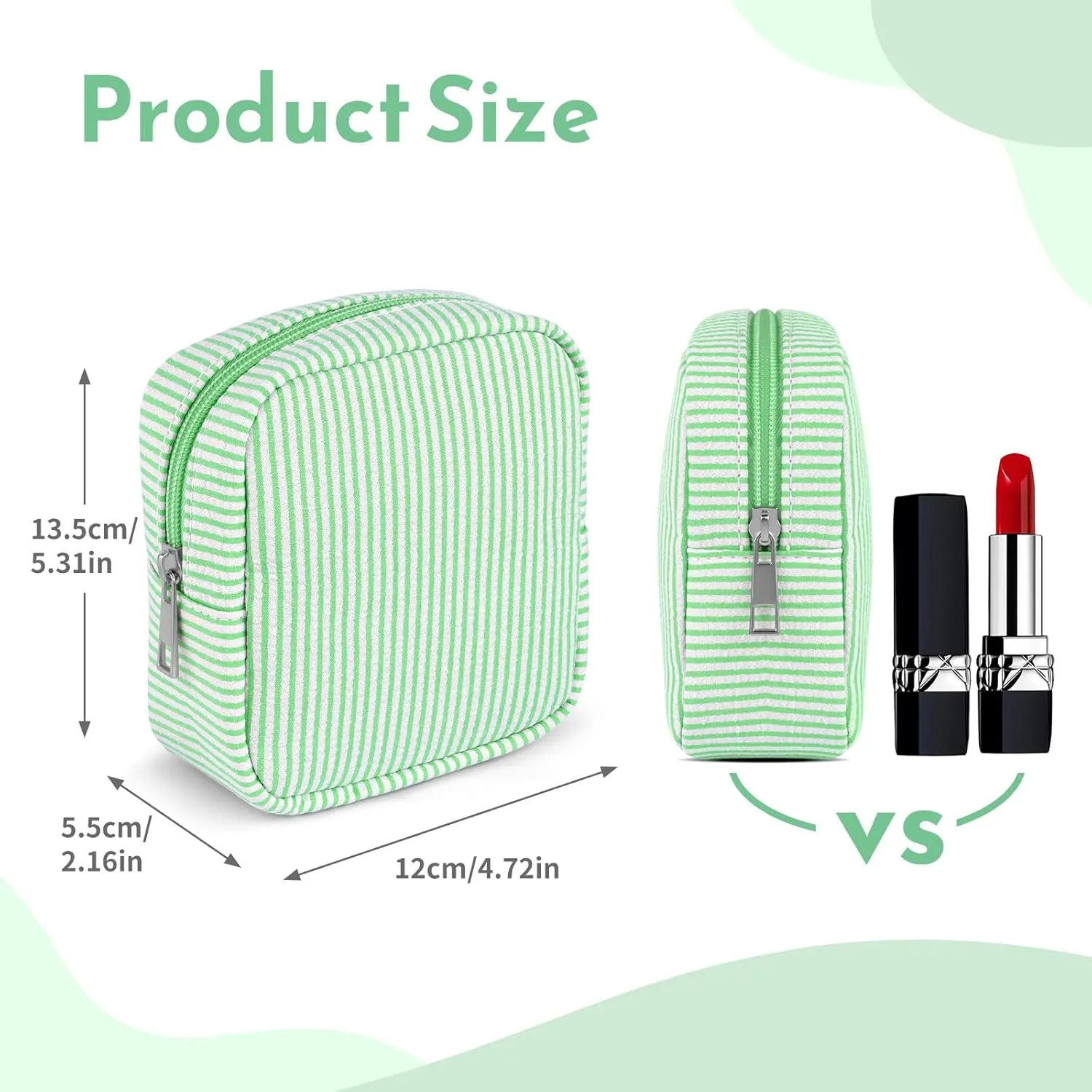 Breteil Small Makeup Bag for Purse Mini Cosmetic Bag with Slip-in Pockets Cute Travel Makeup Pouch for Women Friend Preppy Stuff - Green