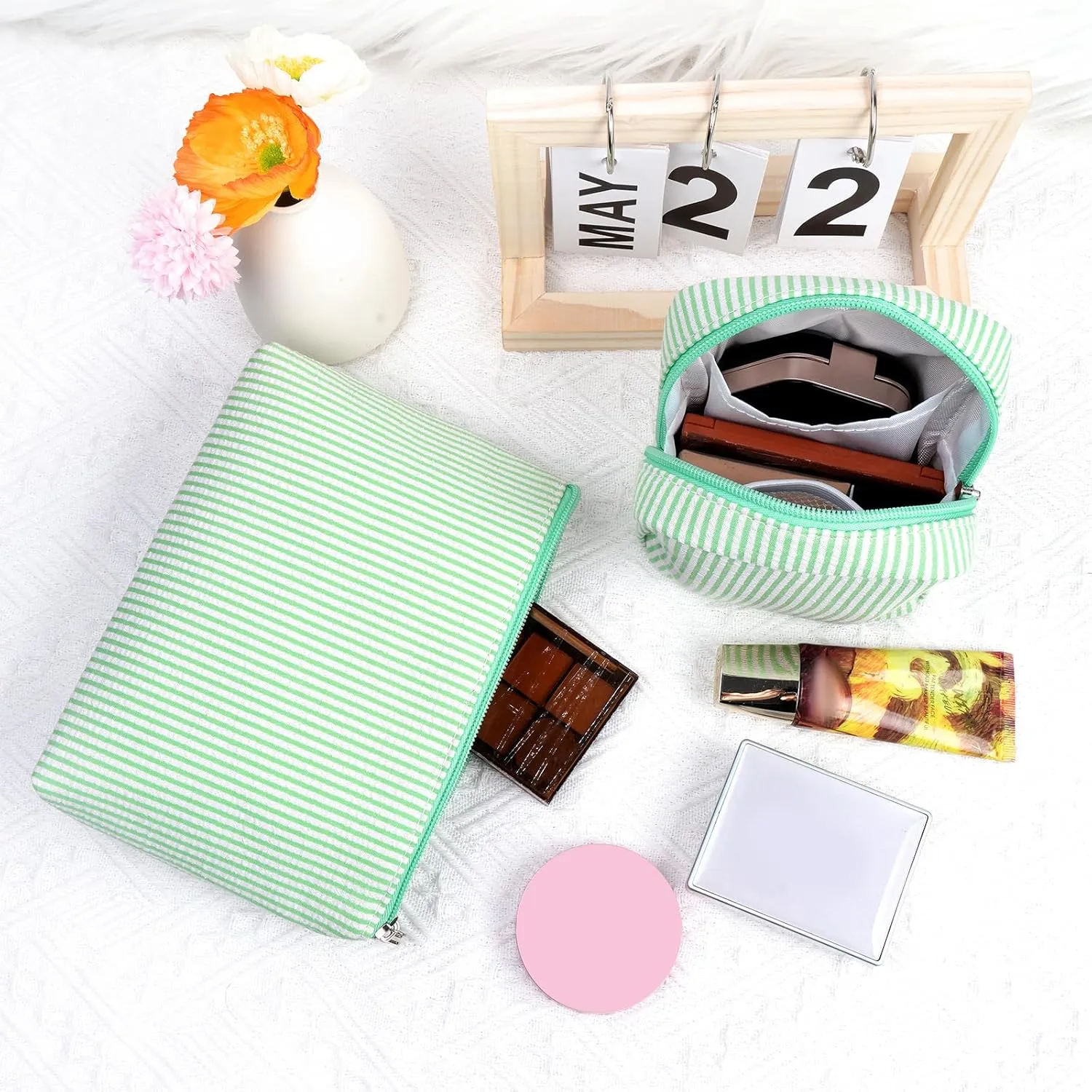 Breteil Small Makeup Bag for Purse Mini Cosmetic Bag with Slip-in Pockets Cute Travel Makeup Pouch for Women Friend Preppy Stuff - Green