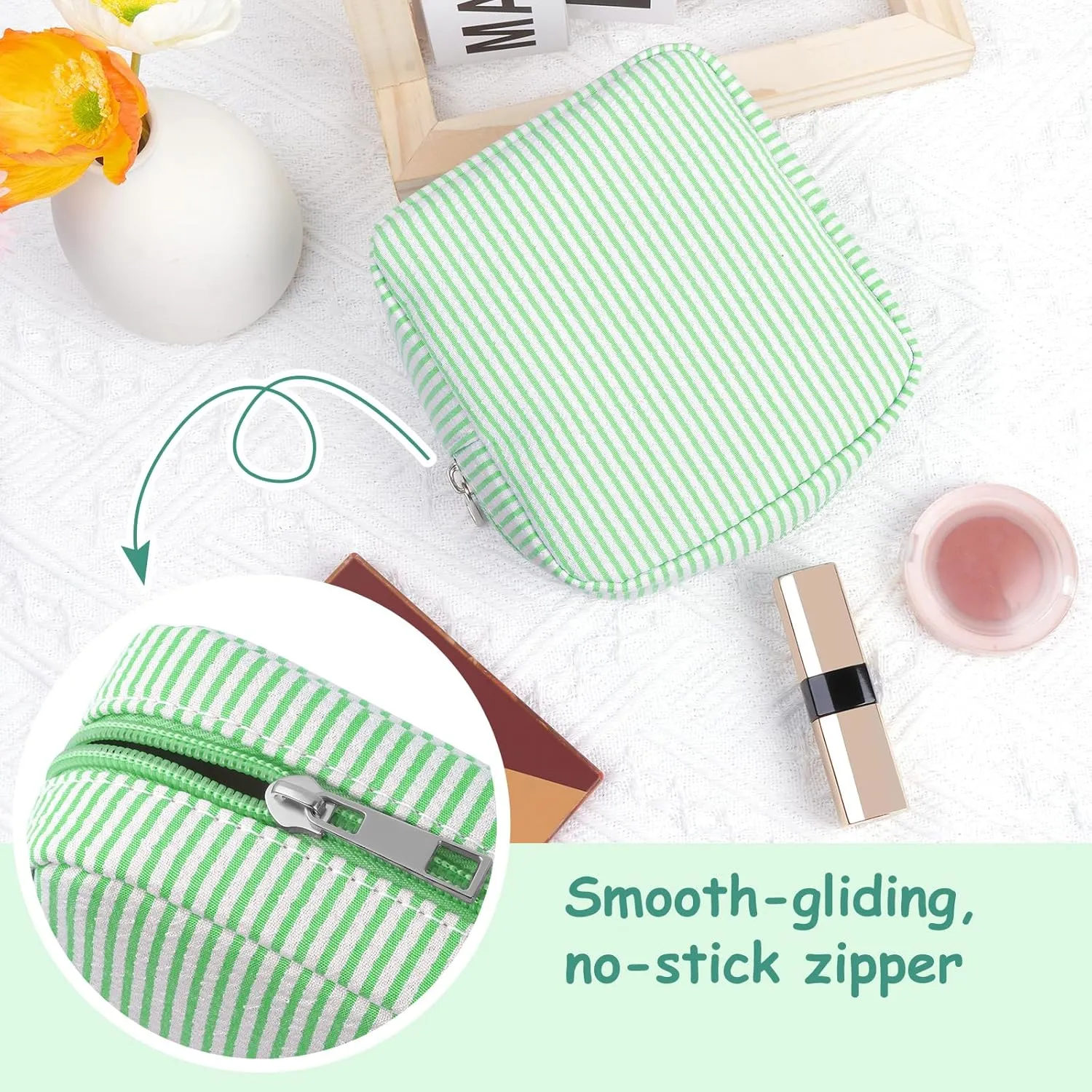 Breteil Small Makeup Bag for Purse Mini Cosmetic Bag with Slip-in Pockets Cute Travel Makeup Pouch for Women Friend Preppy Stuff - Green