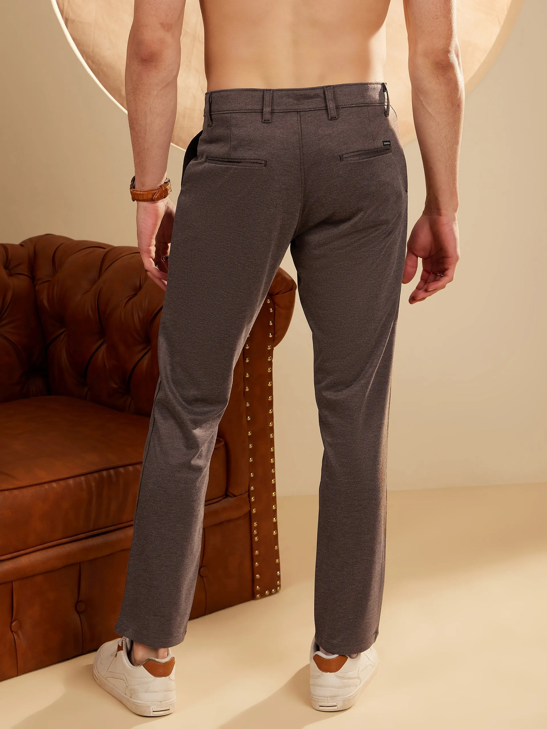 Brown: Textured Stretchable Chinos