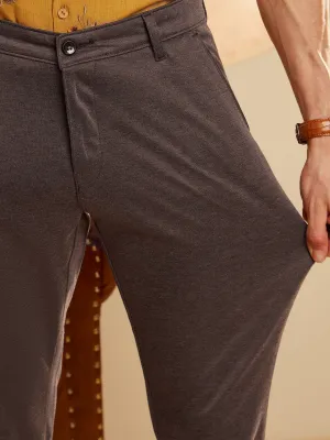 Brown: Textured Stretchable Chinos