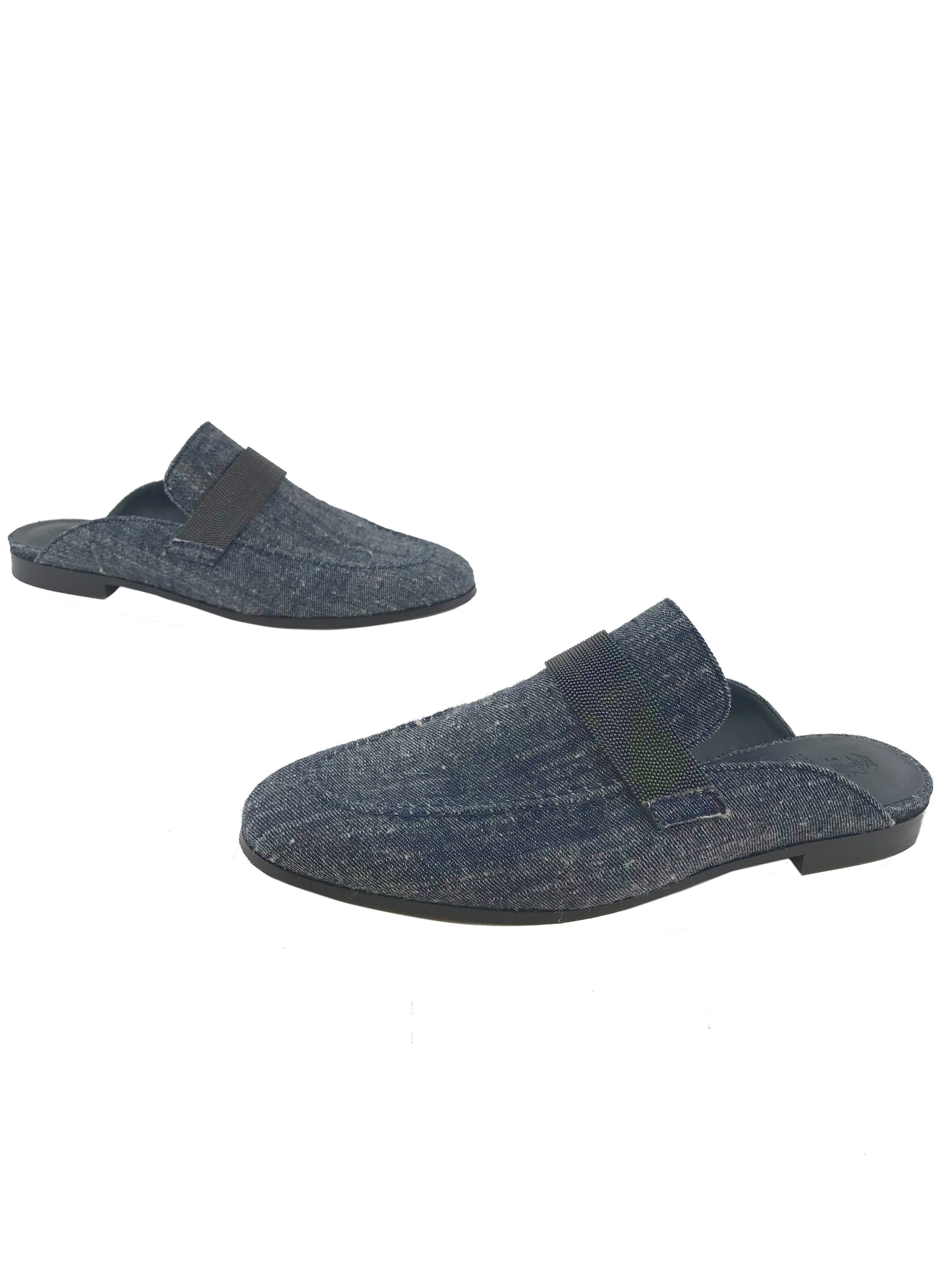 Brunello Cucinelli Monili-Beaded Denim Loafers Size 10