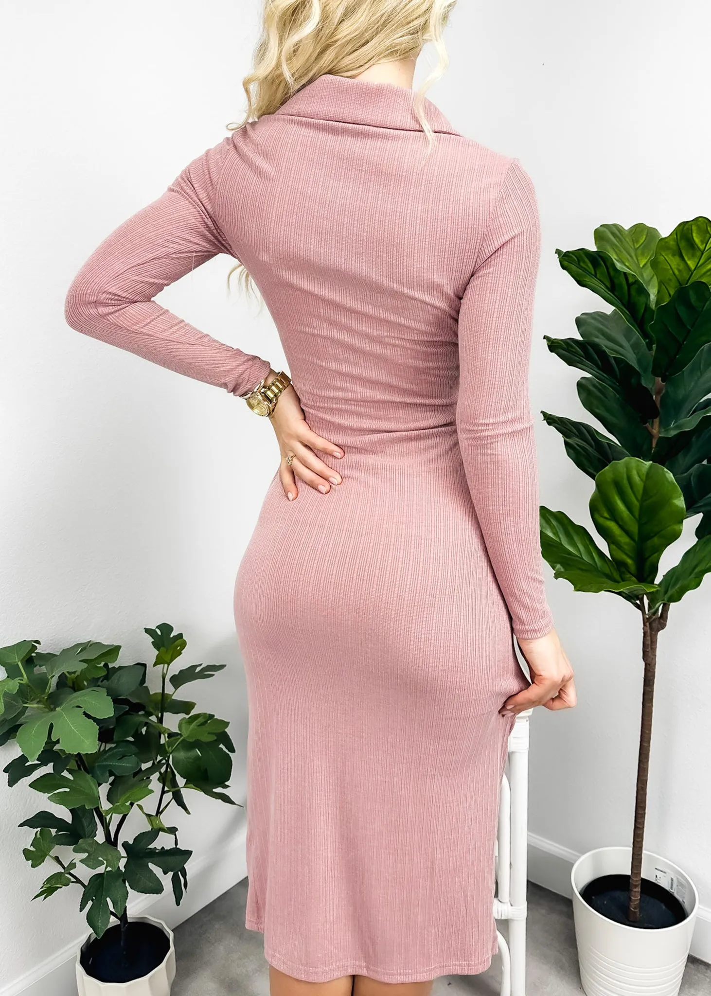 Button Detail Slit Dress