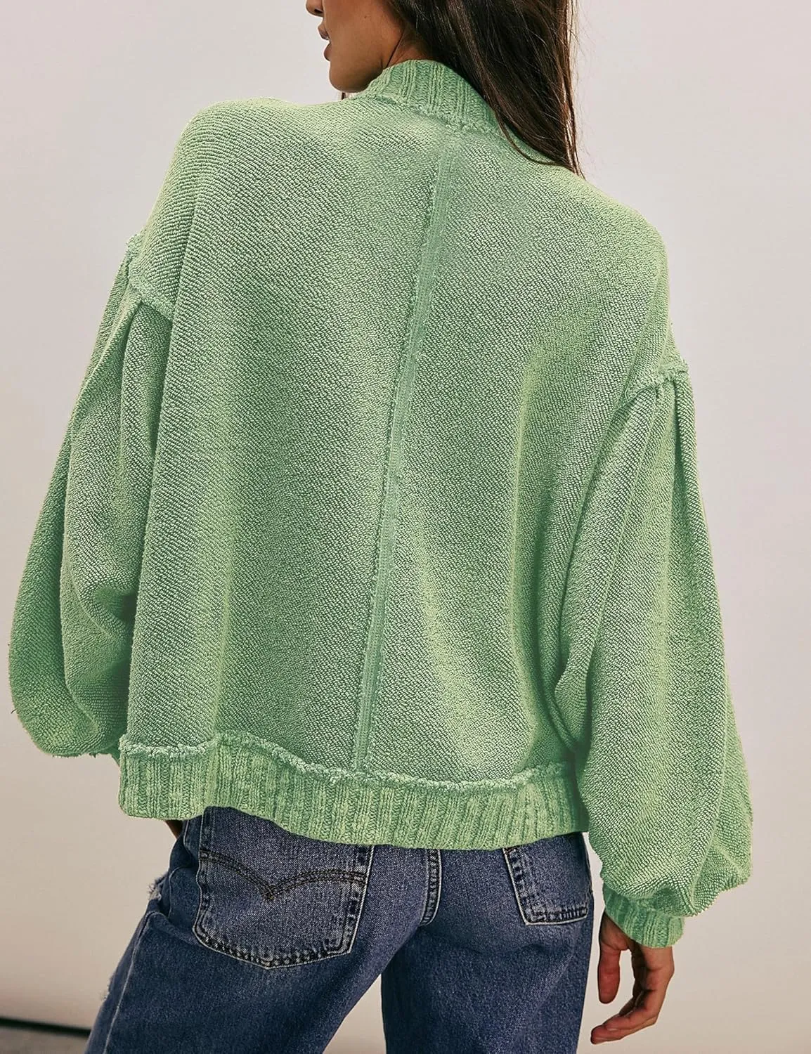 Cardigan Jacket for Women Loose Fit Ribbed Knit Trim Casual Jacket Shacket with Pockets