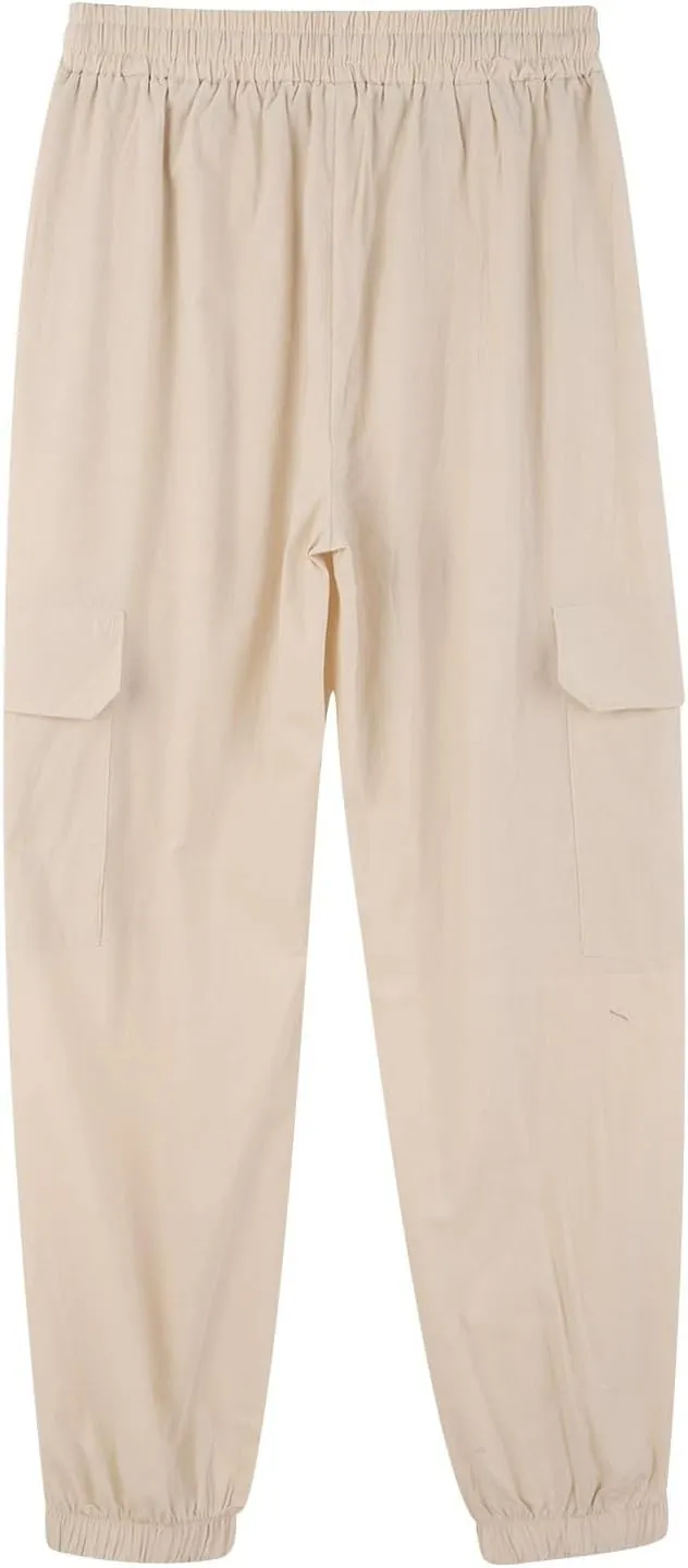 Casual Baggy Linen Harem Pants for Men Solid Elastic Waist Drawstring Joggers Flap Pockets Yoga Hippie Beach Lounge Trousers