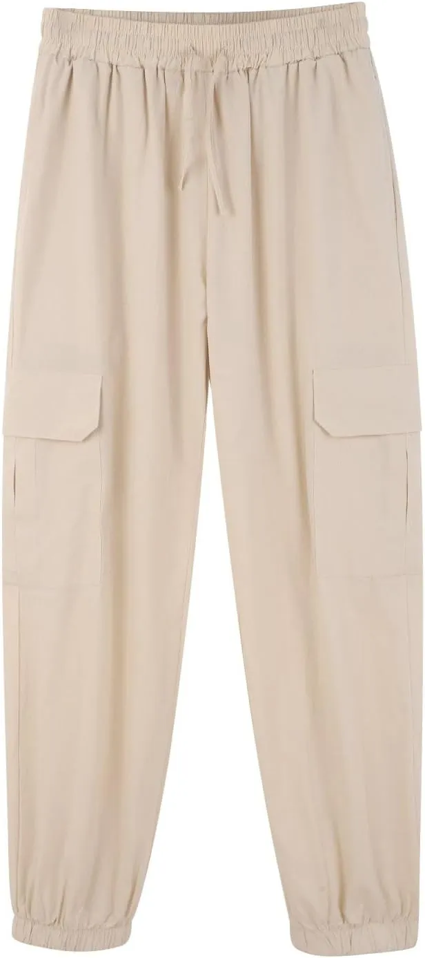 Casual Baggy Linen Harem Pants for Men Solid Elastic Waist Drawstring Joggers Flap Pockets Yoga Hippie Beach Lounge Trousers