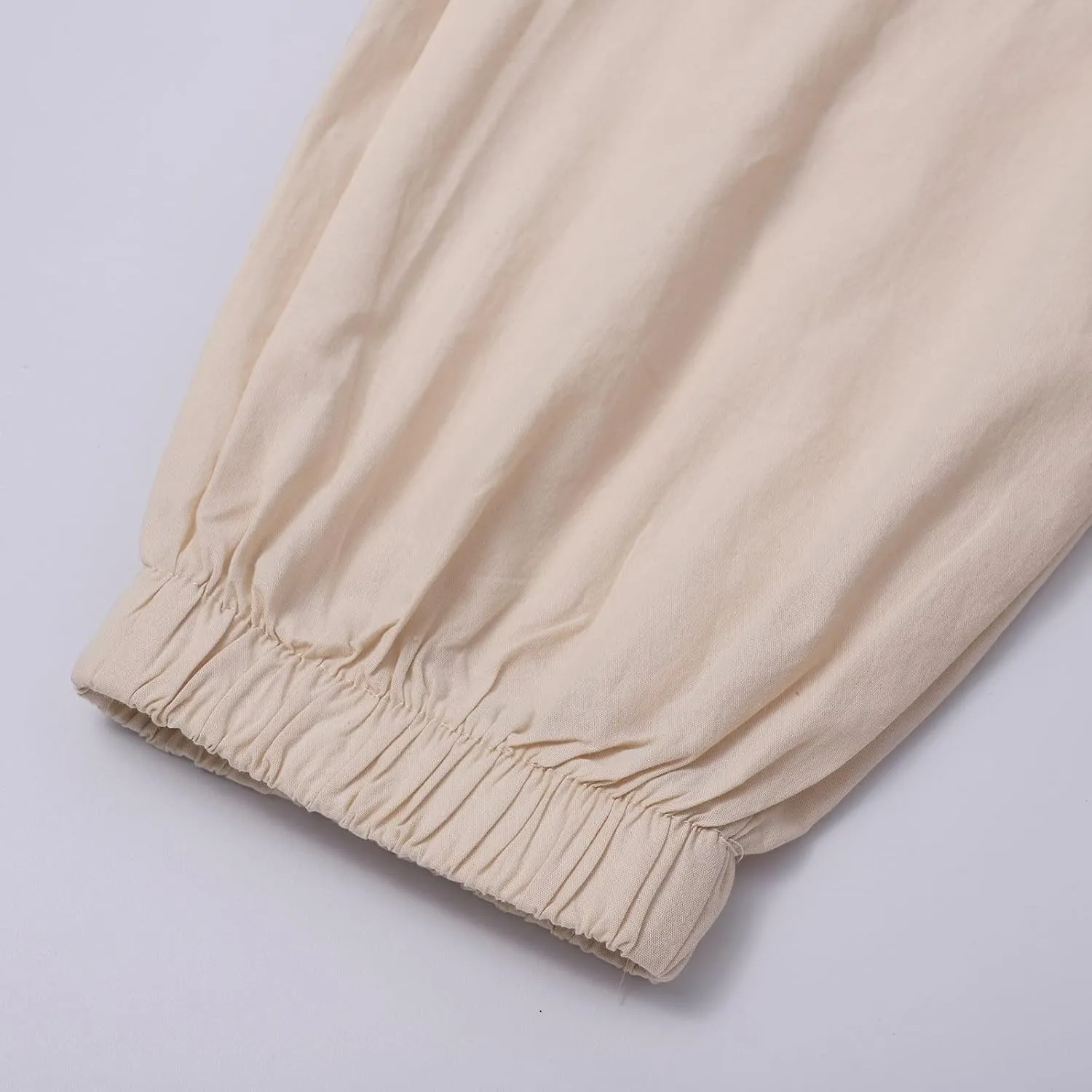 Casual Baggy Linen Harem Pants for Men Solid Elastic Waist Drawstring Joggers Flap Pockets Yoga Hippie Beach Lounge Trousers