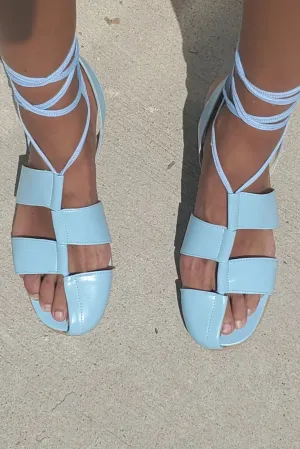 Checker Lace Up Sandal - Sky