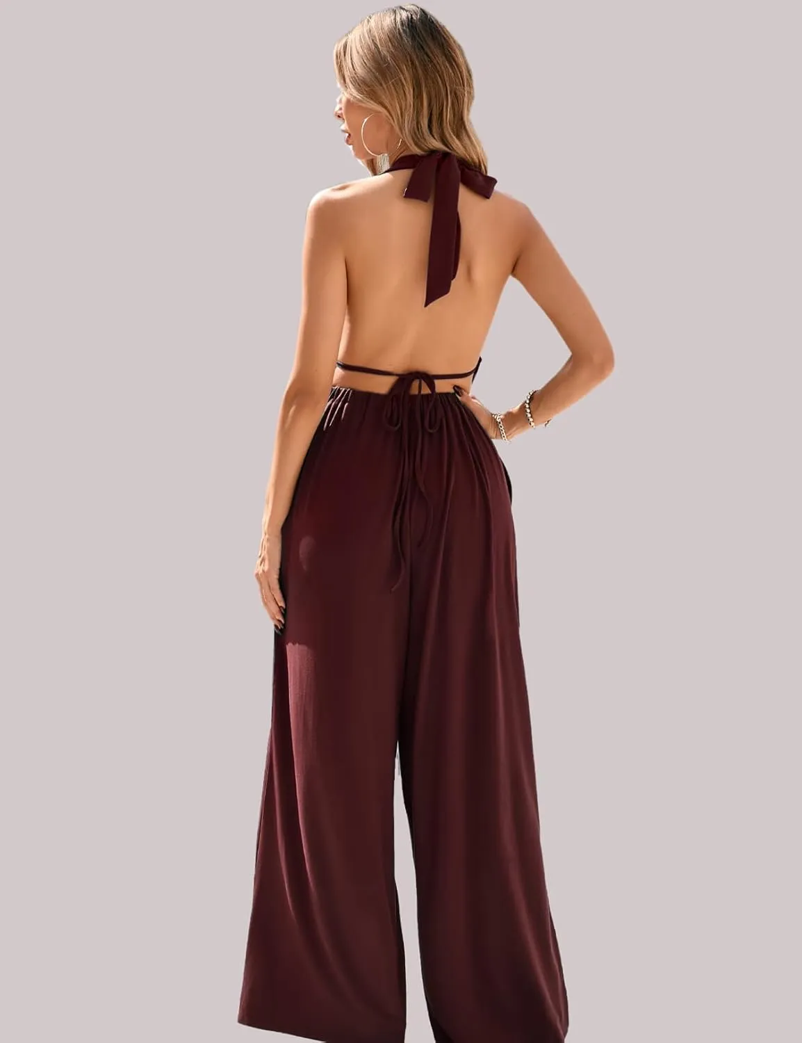 CHERFLY Jumpsuits for Women 2025 Summer Sleeveless Overalls Backless Halter Outfits