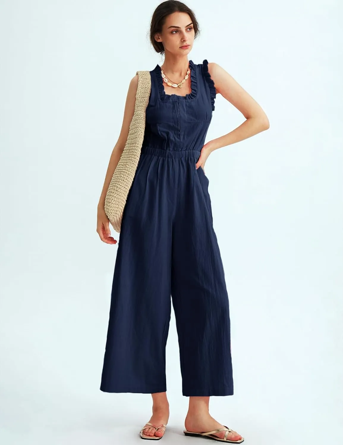 CHERFLY Jumpsuits for Women Dressy Casual Back Tied Overalls Summer Outfits 2025