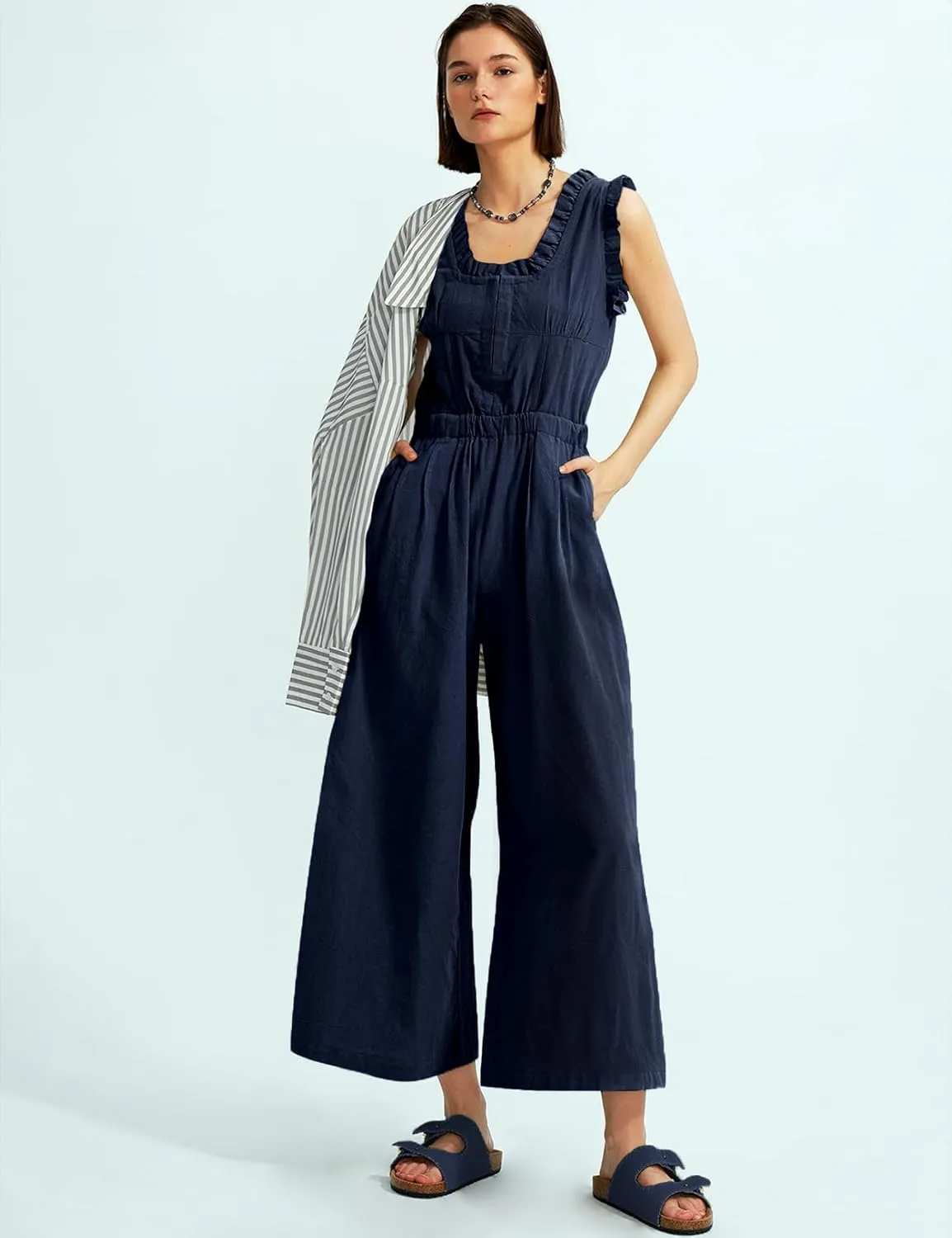 CHERFLY Jumpsuits for Women Dressy Casual Back Tied Overalls Summer Outfits 2025