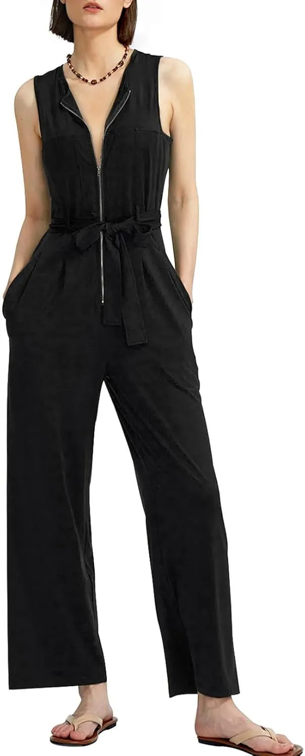 CHERFLY Jumpsuits for Women Dressy Summer Formal Outfits Zipper Up Overalls 2025