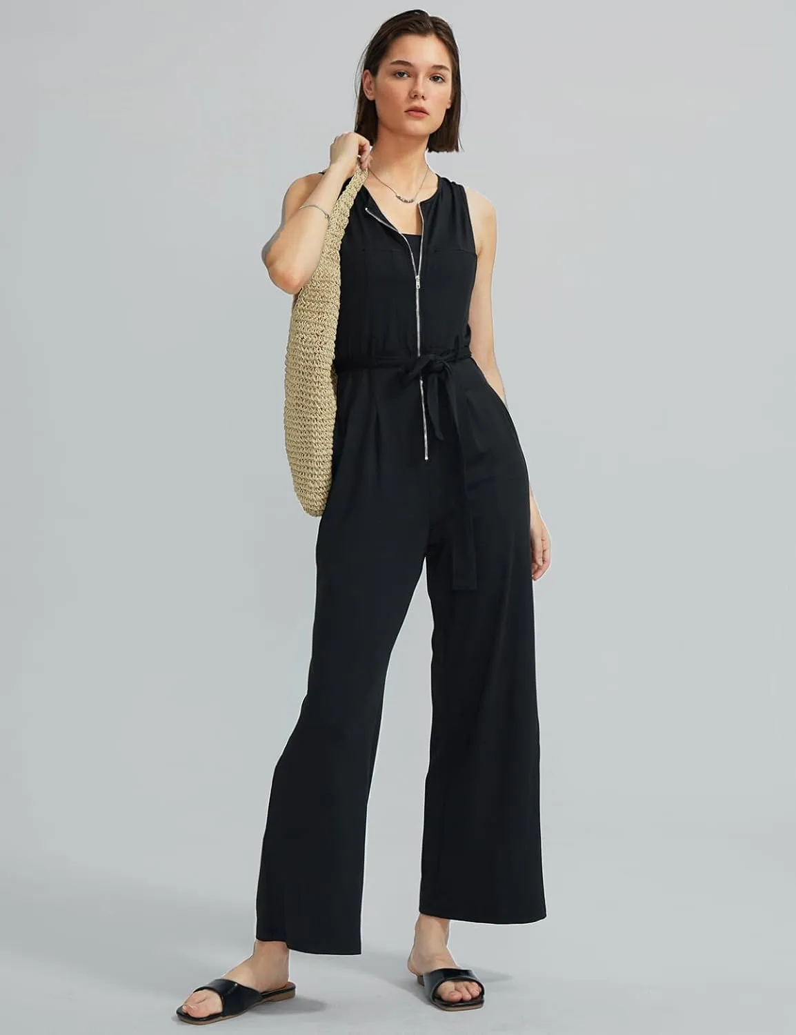 CHERFLY Jumpsuits for Women Dressy Summer Formal Outfits Zipper Up Overalls 2025