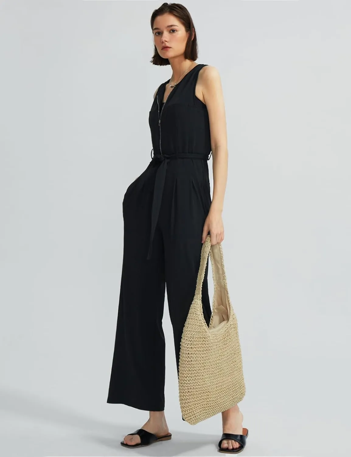 CHERFLY Jumpsuits for Women Dressy Summer Formal Outfits Zipper Up Overalls 2025