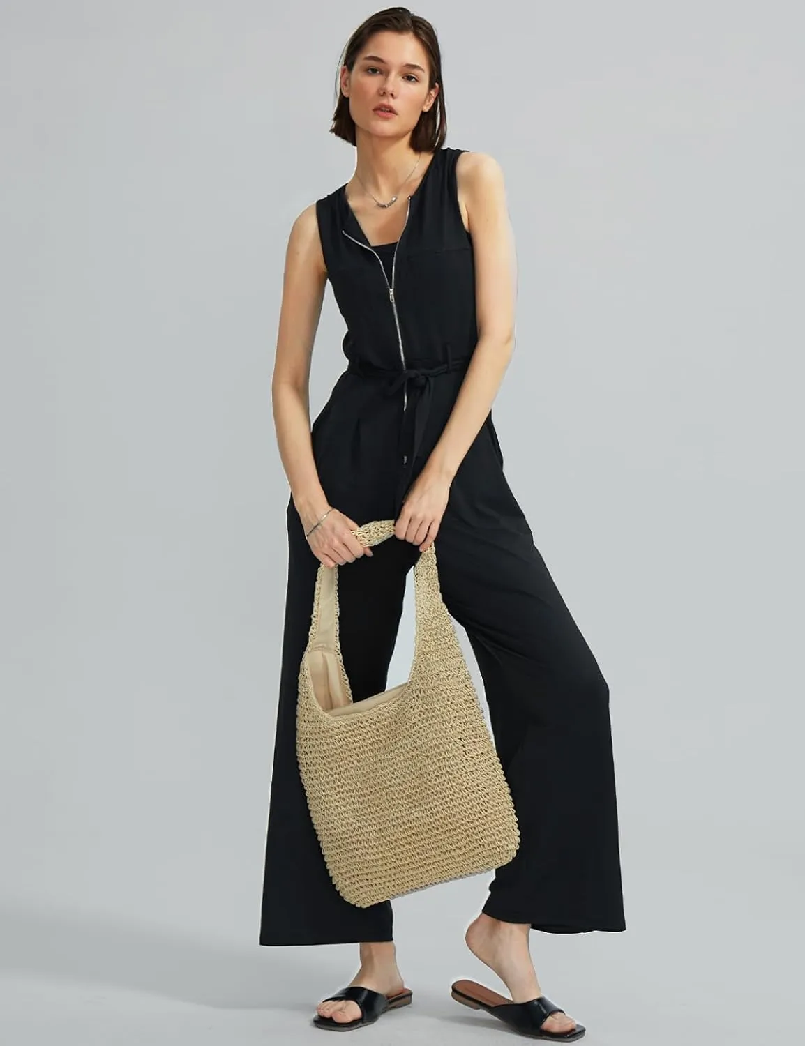 CHERFLY Jumpsuits for Women Dressy Summer Formal Outfits Zipper Up Overalls 2025