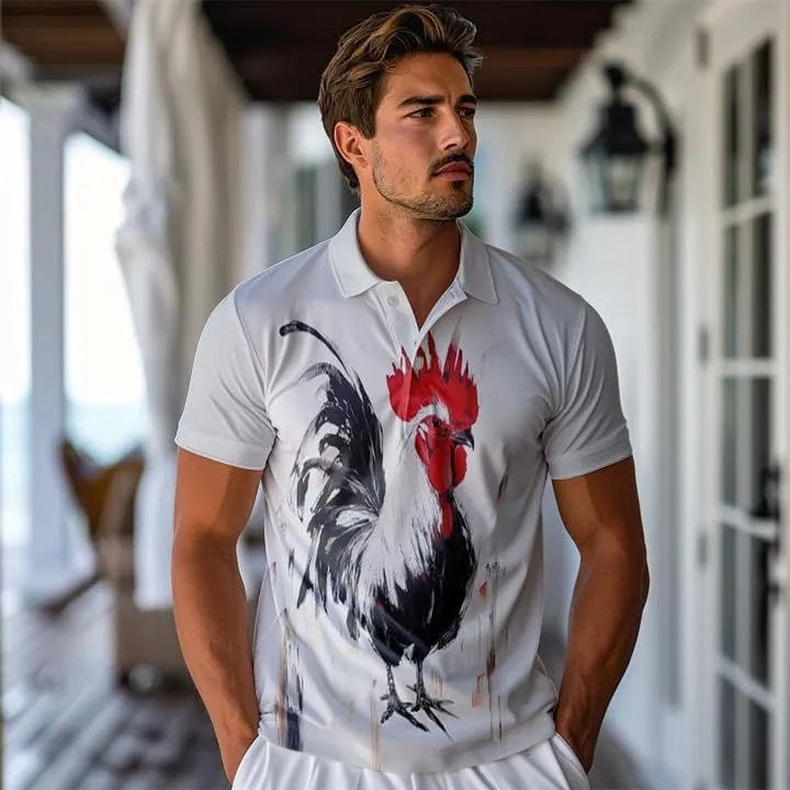 Chicken Polo Shirts for Men - Chicken Lover Stylish Mens Goft Shirt Casual Short Sleeve Button Down Outfit Set 32