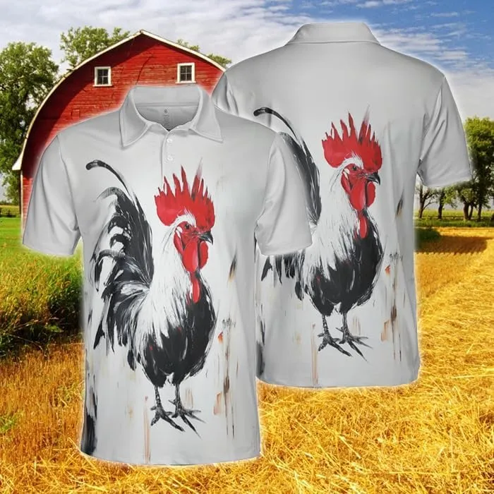 Chicken Polo Shirts for Men - Chicken Lover Stylish Mens Goft Shirt Casual Short Sleeve Button Down Outfit Set 32