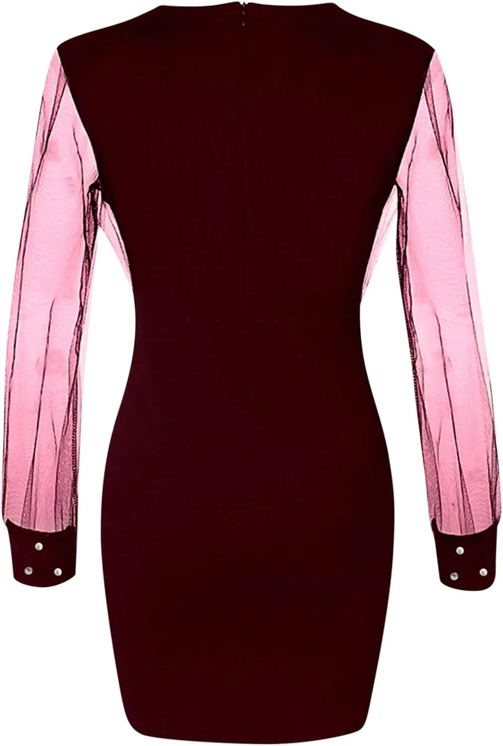 Cocktail Dress for Women,2024 Elegant Sexy Wrap V Neck Skinny Party Dress,Trendy Mesh Patchwork Long Sleeve Dress